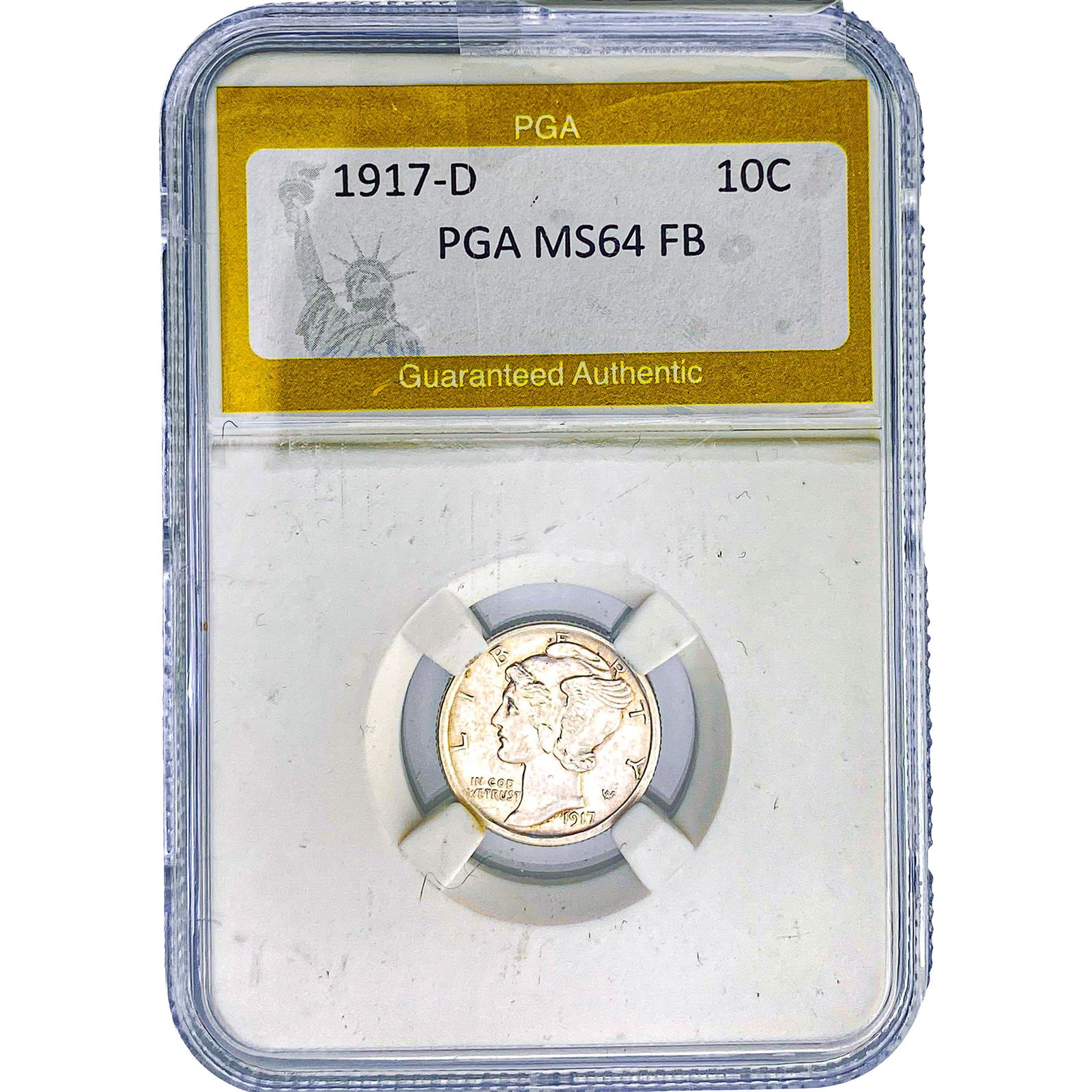 1917-D Mercury Silver Dime PGA MS64 FB: 1917-D Mercury Silver Dime PGA MS64 FB