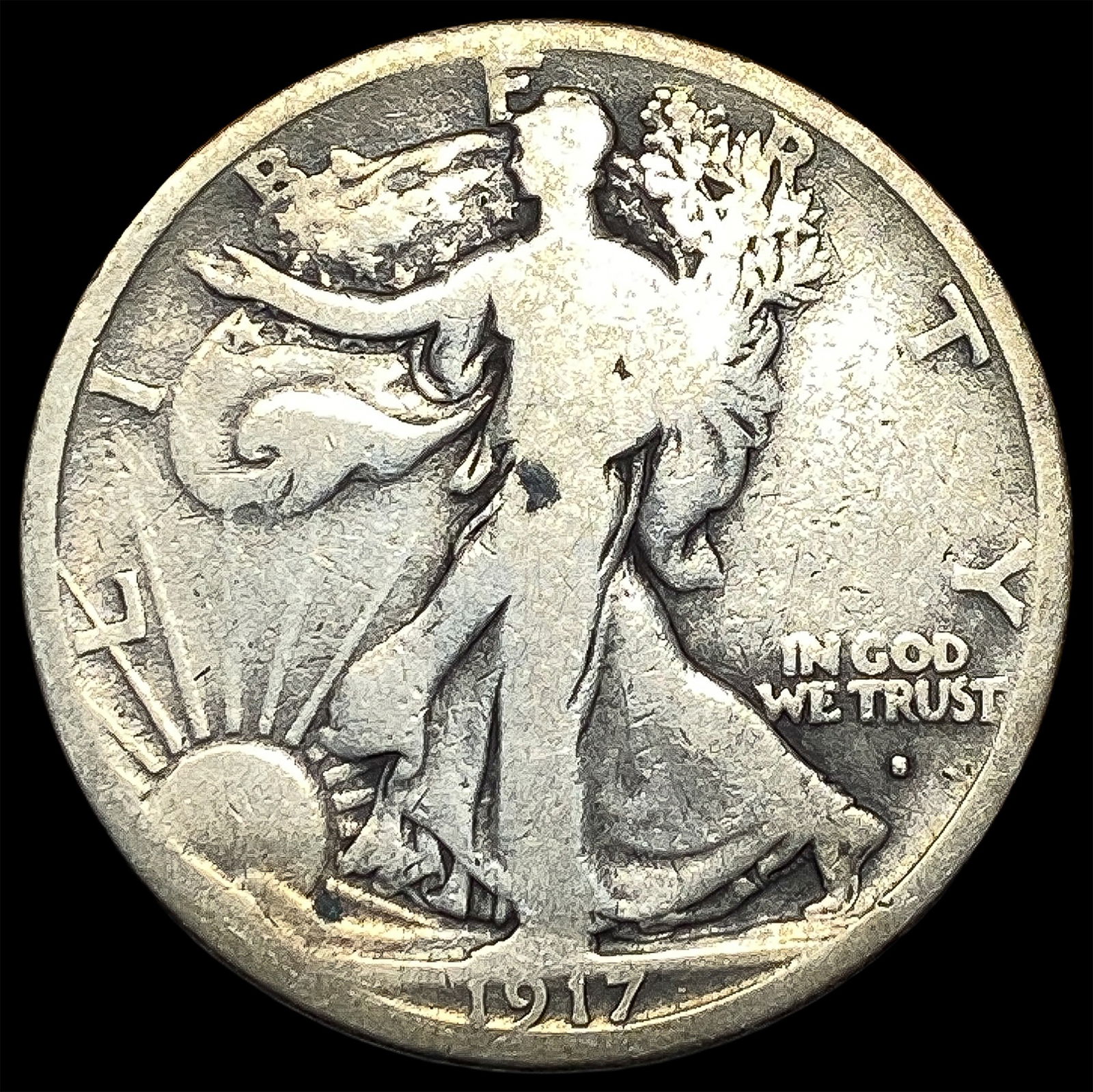 1917-S Silver Walking Liberty Half Dollar LIGHTLY CIRCULATED (1 of 2)