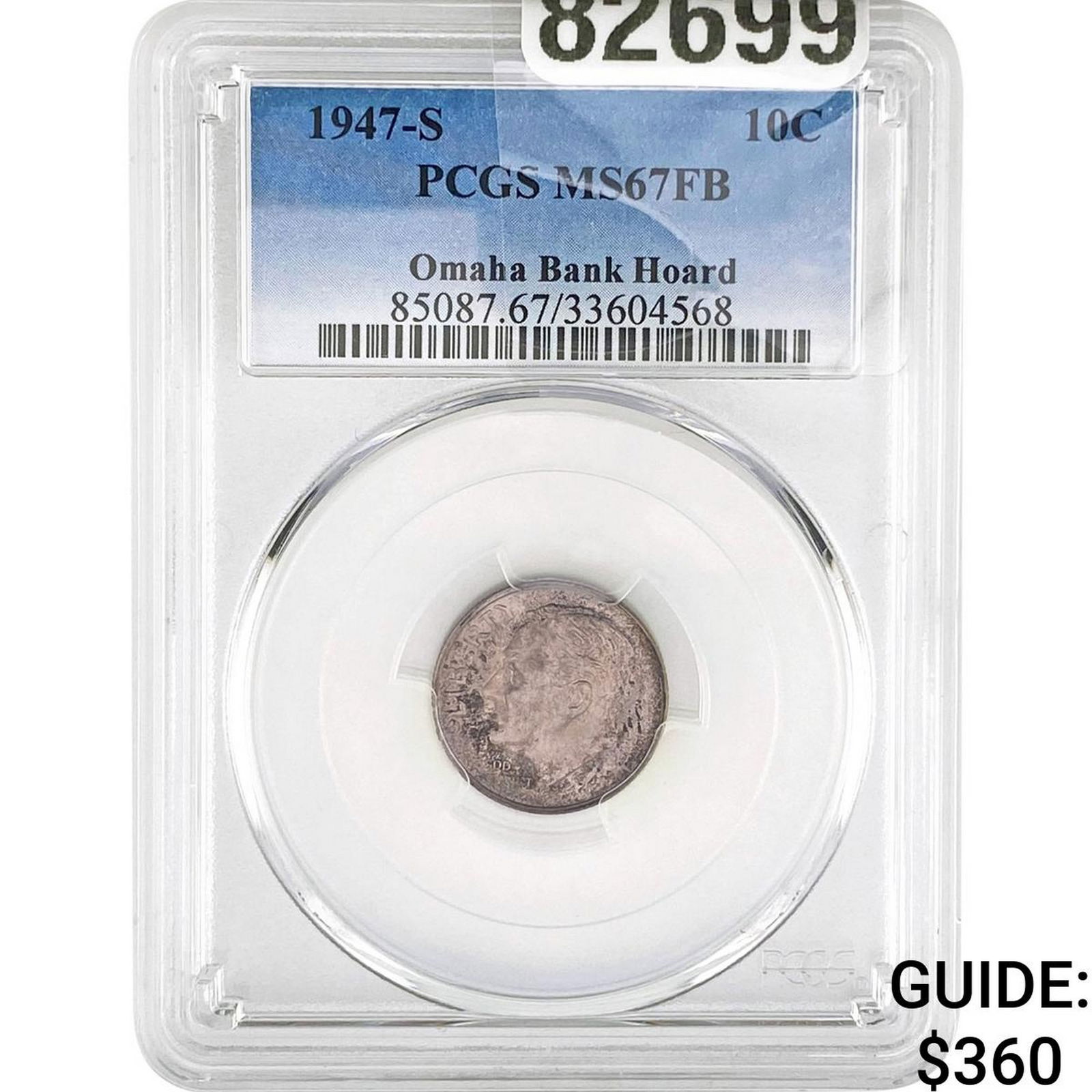1947-S Roosevelt Dime PCGS MS67 FB Omaha Bank (1 of 2)