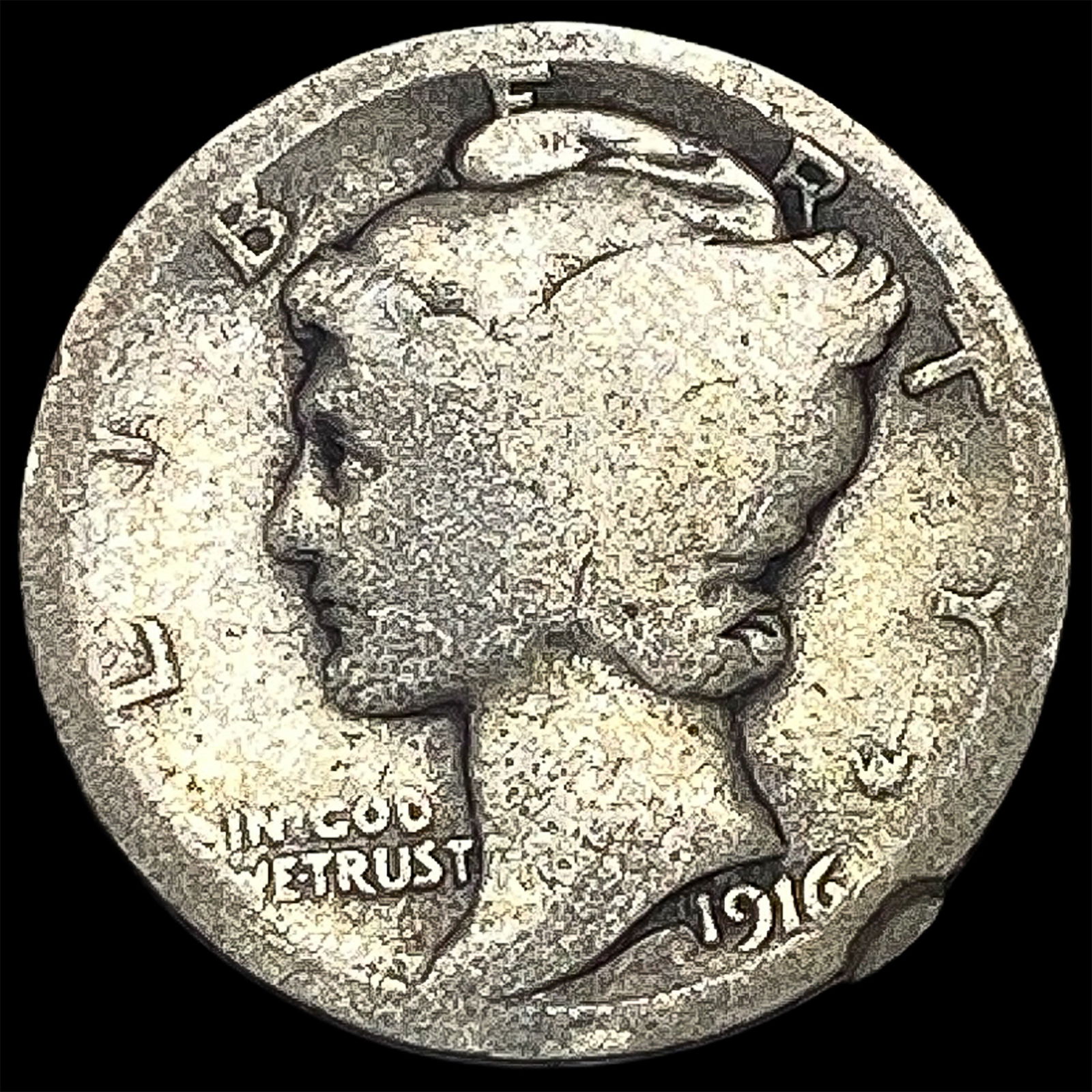1916-D Silver Mercury Dime NICELY CIRCULATED: 1916-D Silver Mercury Dime NICELY CIRCULATED