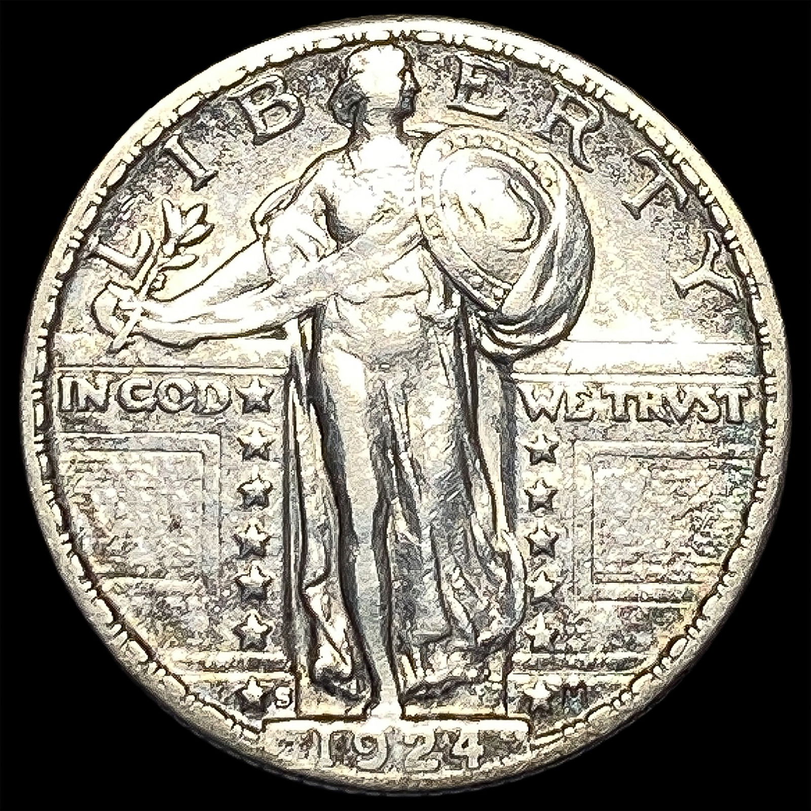 1924-S Silver Standing Liberty Quarter NEARLY UNCIRCULATED: 1924-S Silver Standing Liberty Quarter NEARLY UNCIRCULATED