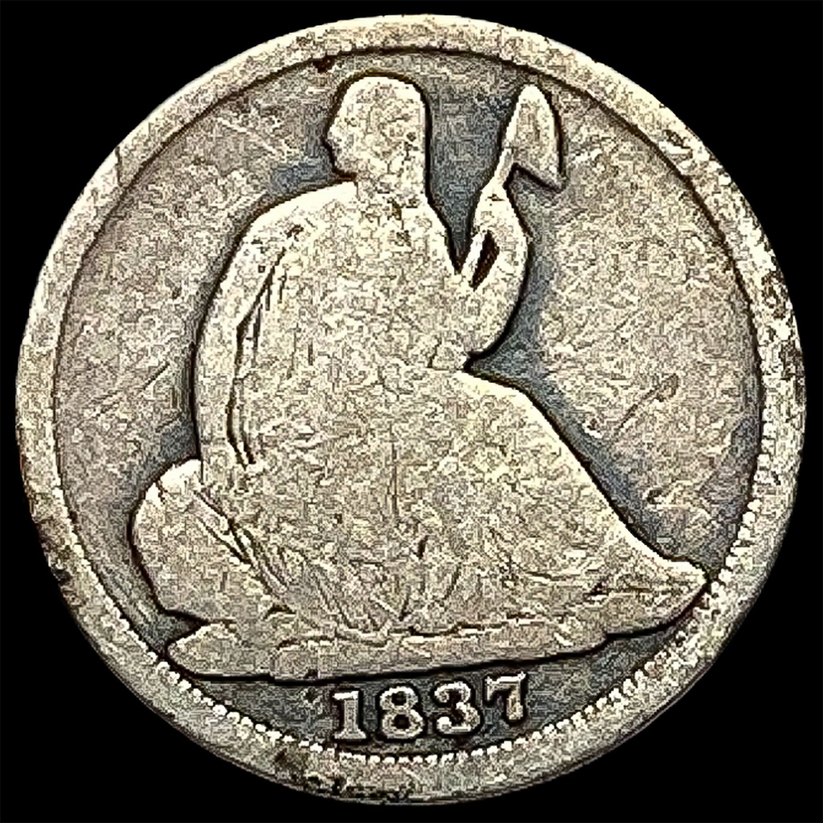 1837 Silver Seated Liberty Half Dime No Stars NICELY CIRCULATED (1 of 2)