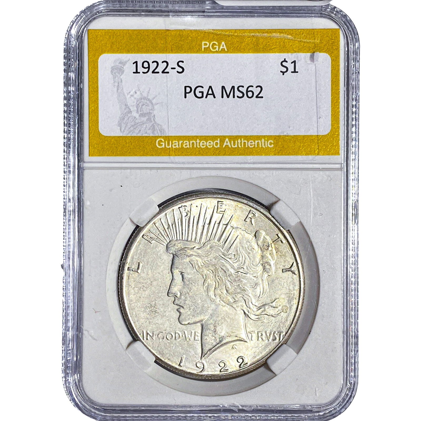 1922-S Silver Peace Dollar PGA MS62: 1922-S Silver Peace Dollar PGA MS62