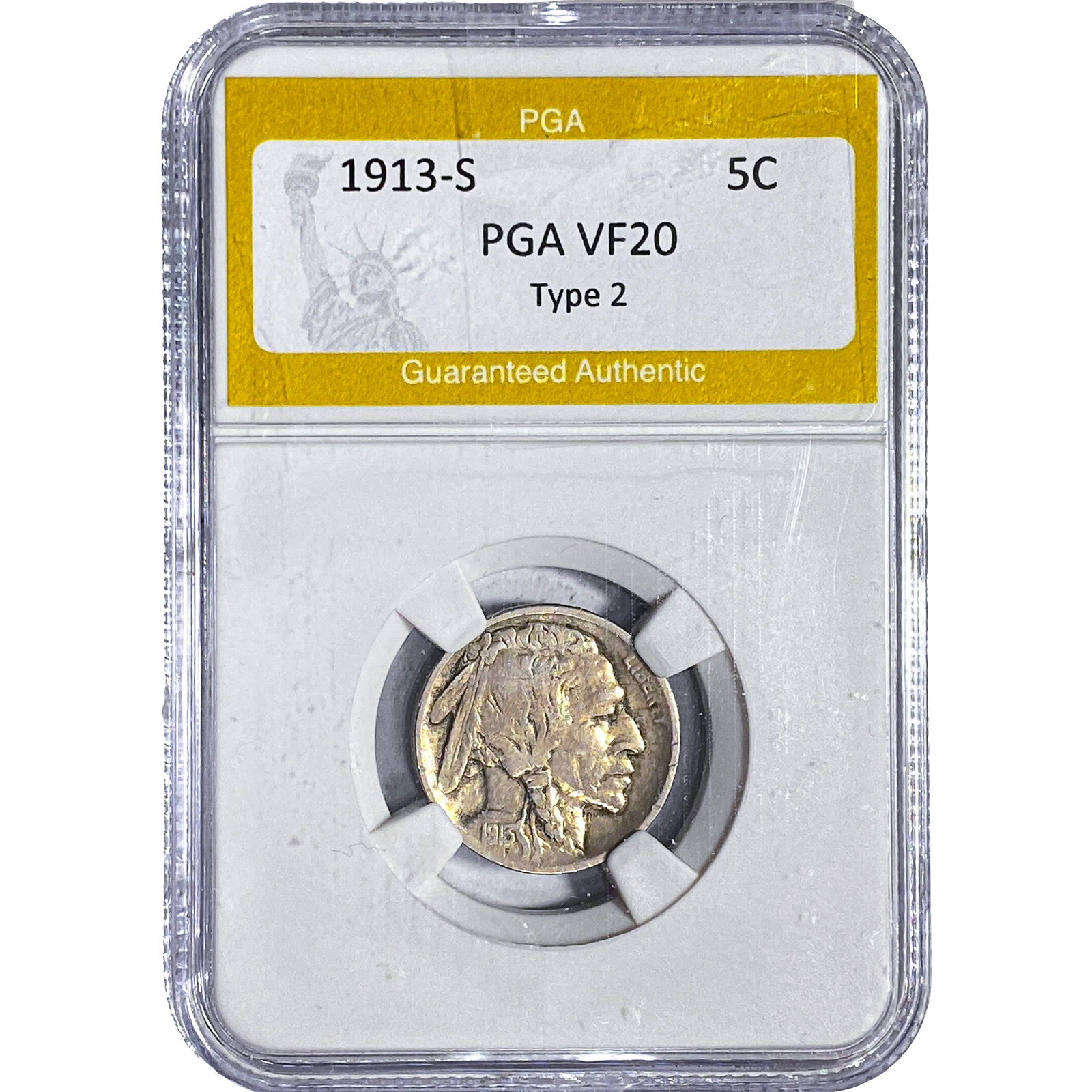 1913-S Buffalo Nickel PGA VF20 Type 2: 1913-S Buffalo Nickel PGA VF20 Type 2
