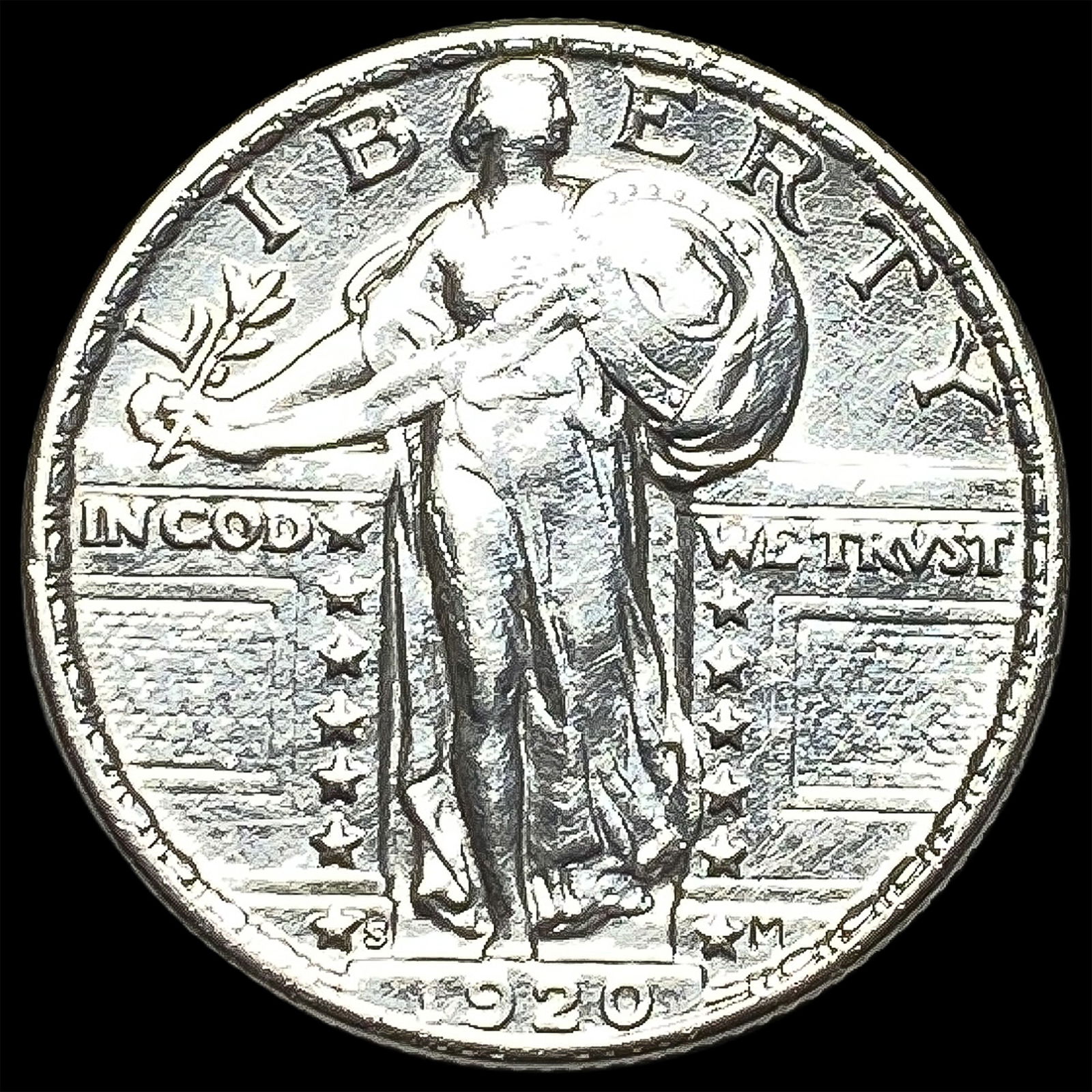 1920-S Silver Standing Liberty Quarter CLOSELY UNCIRCULATED: 1920-S Silver Standing Liberty Quarter CLOSELY UNCIRCULATED