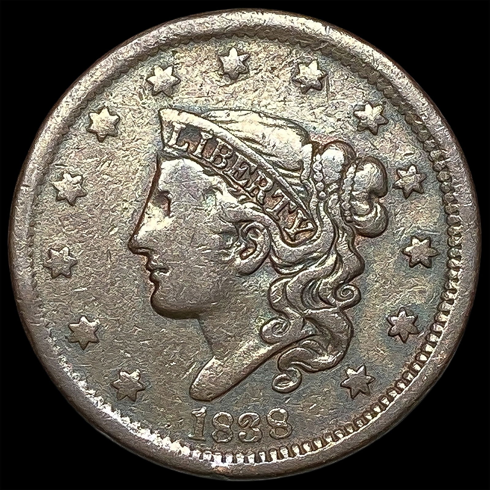 1838 Coronet Head Large Cent ABOUT UNCIRCULATED: 1838 Coronet Head Large Cent ABOUT UNCIRCULATED