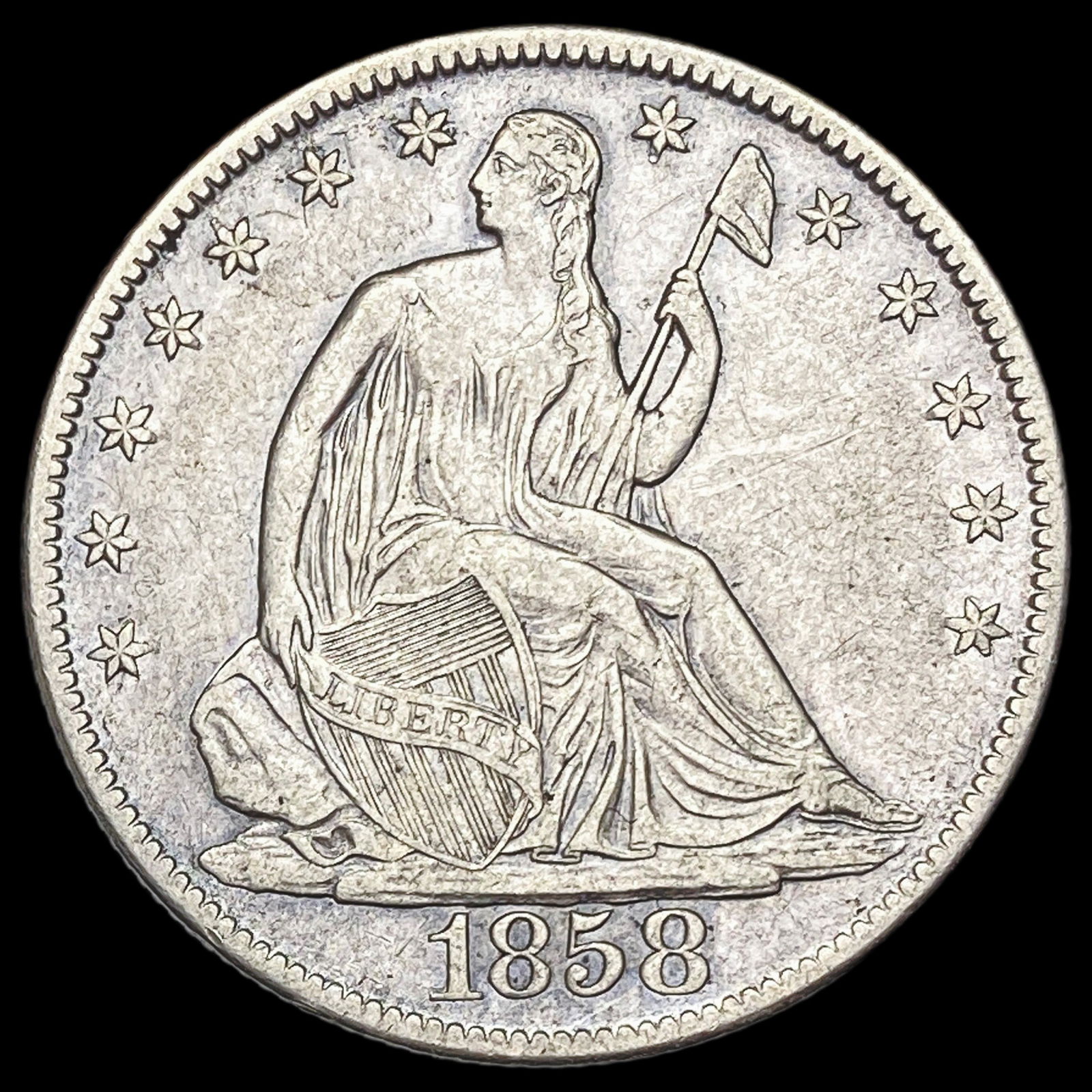 1858-O Seated Liberty Half Dollar CLOSELY UNCIRCULATED: 1858-O Seated Liberty Half Dollar CLOSELY UNCIRCULATED