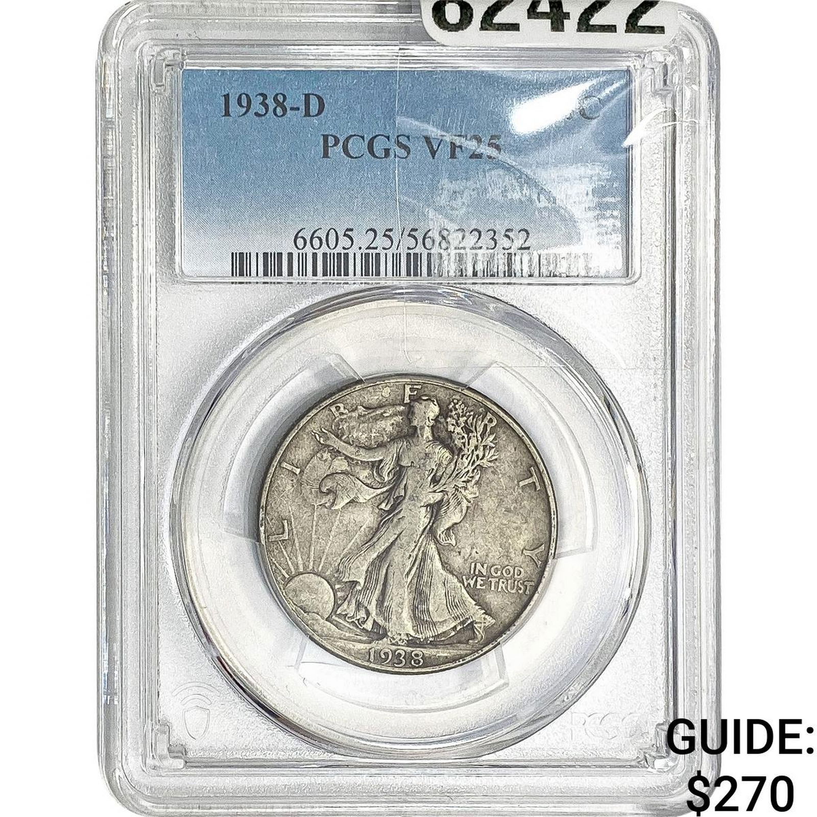 1938-D Walking Liberty Half Dollar PCGS VF25: 1938-D Walking Liberty Half Dollar PCGS VF25