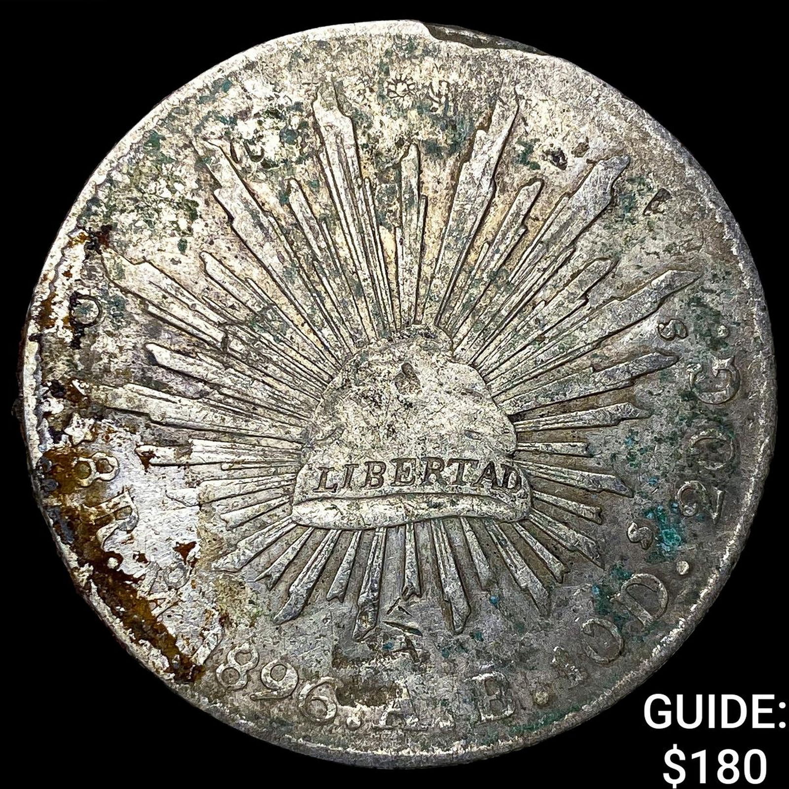 1896 Mexico Silver 8 Reales Punchmarked NEARLY UNCIRCULATED: 1896 Mexico Silver 8 Reales Punchmarked NEARLY UNCIRCULATED