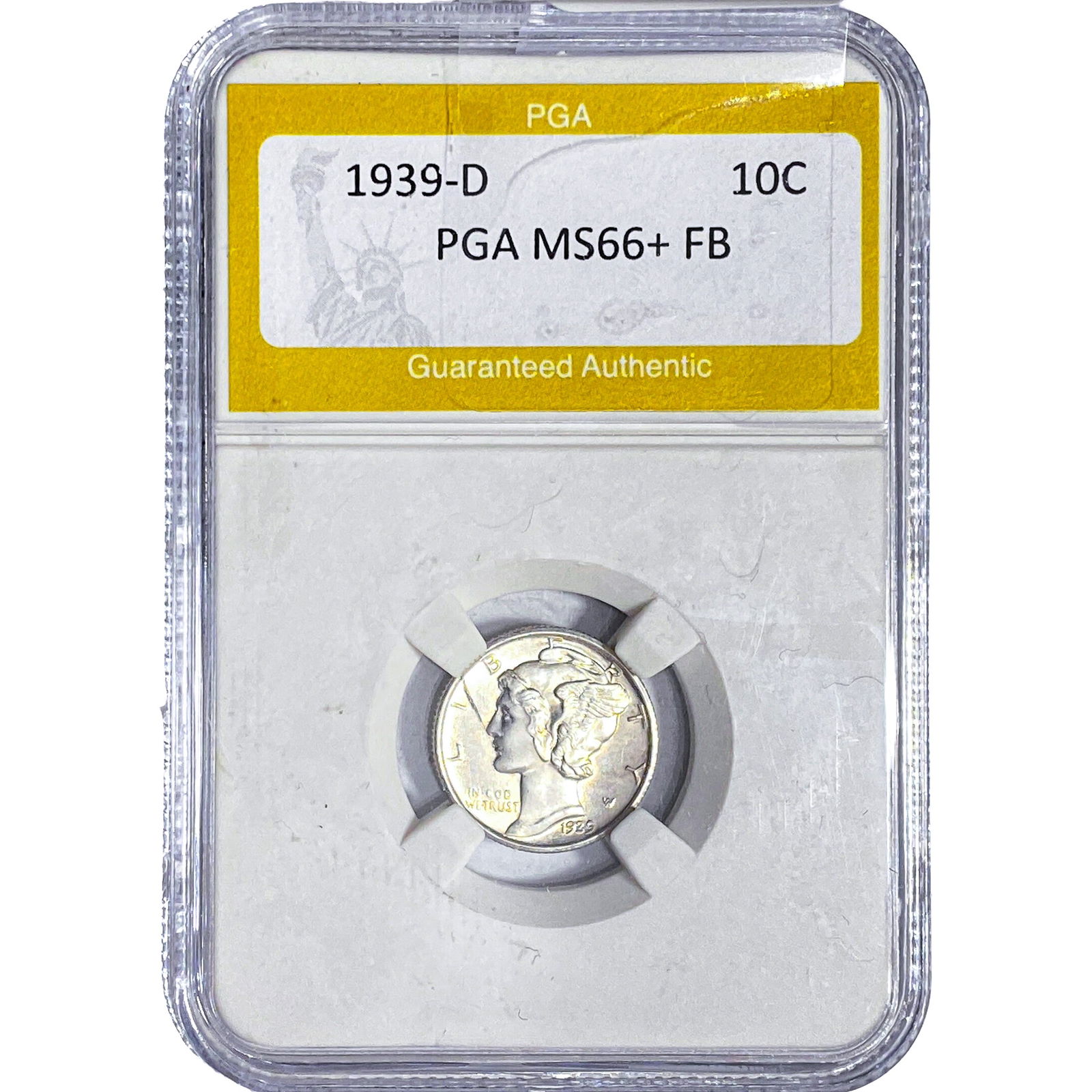 1939-D Mercury Silver Dime PGA MS66+ FB: 1939-D Mercury Silver Dime PGA MS66+ FB