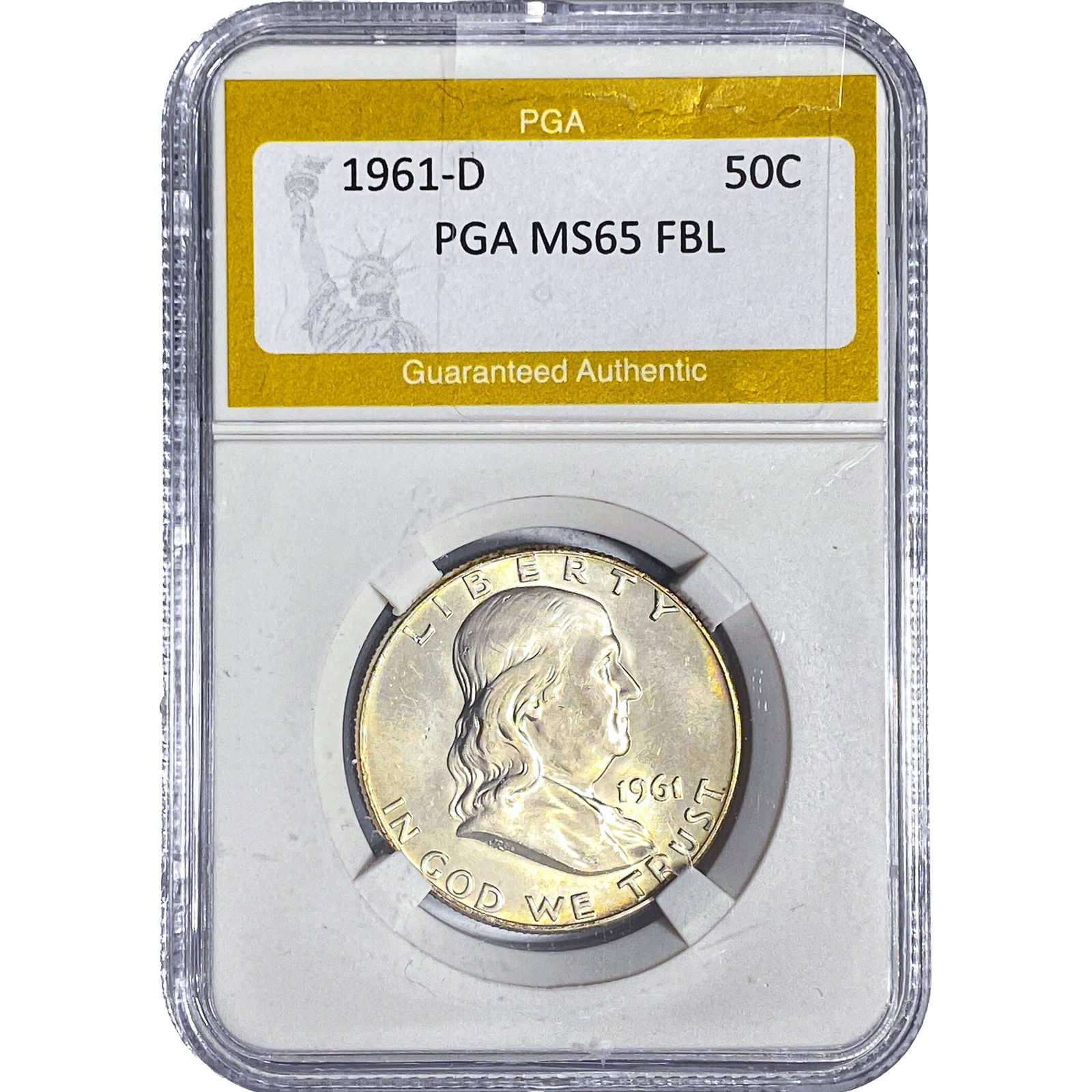 1961-D Franklin Half Dollar PGA MS65 FBL: 1961-D Franklin Half Dollar PGA MS65 FBL