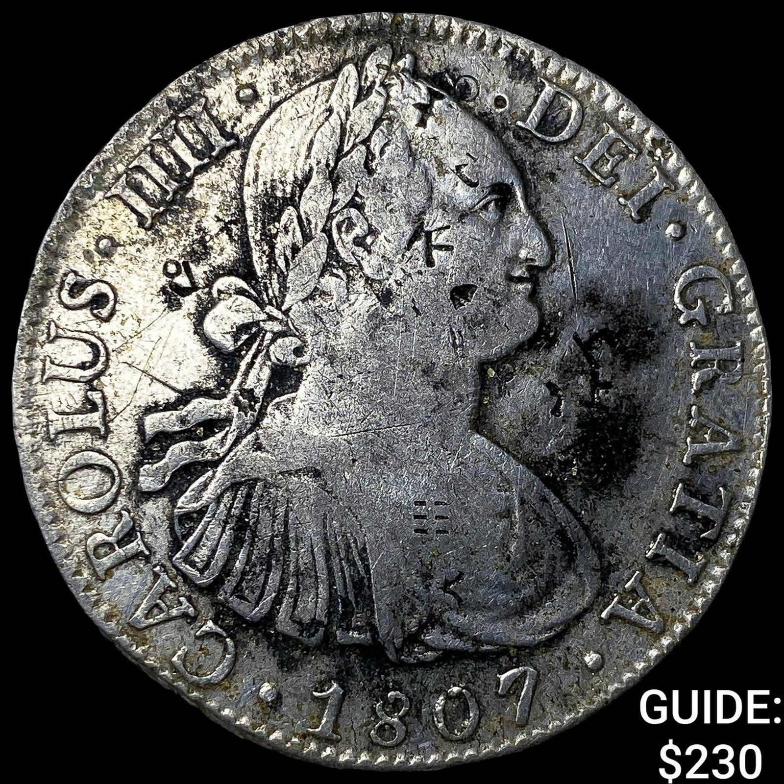 1807 Colonial Spain Silver 8 Reales Punchmarked NEARLY UNCIRCULATED (1 of 2)