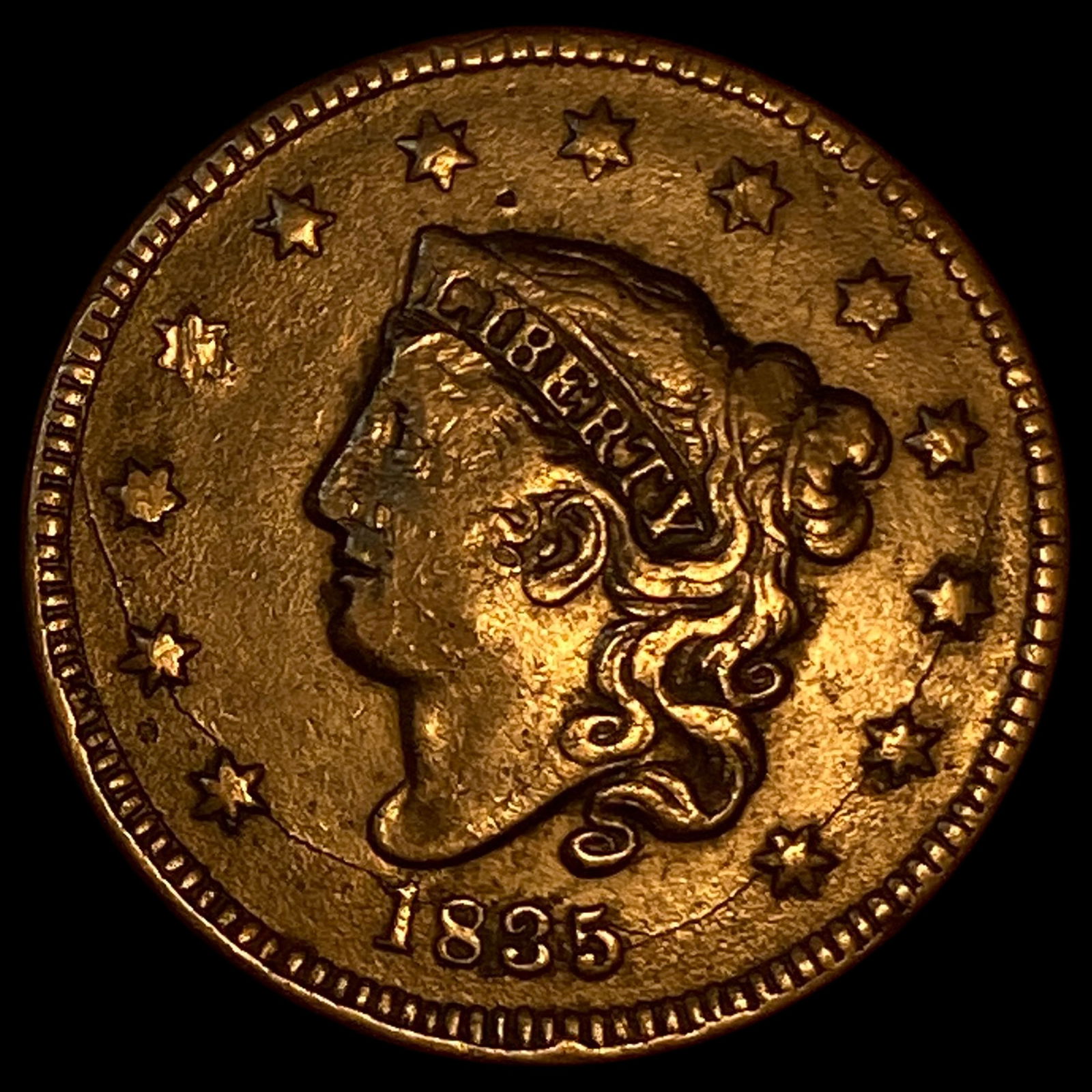 1835 Coronet Head Large Cent NEARLY UNCIRCULATED: 1835 Coronet Head Large Cent NEARLY UNCIRCULATED