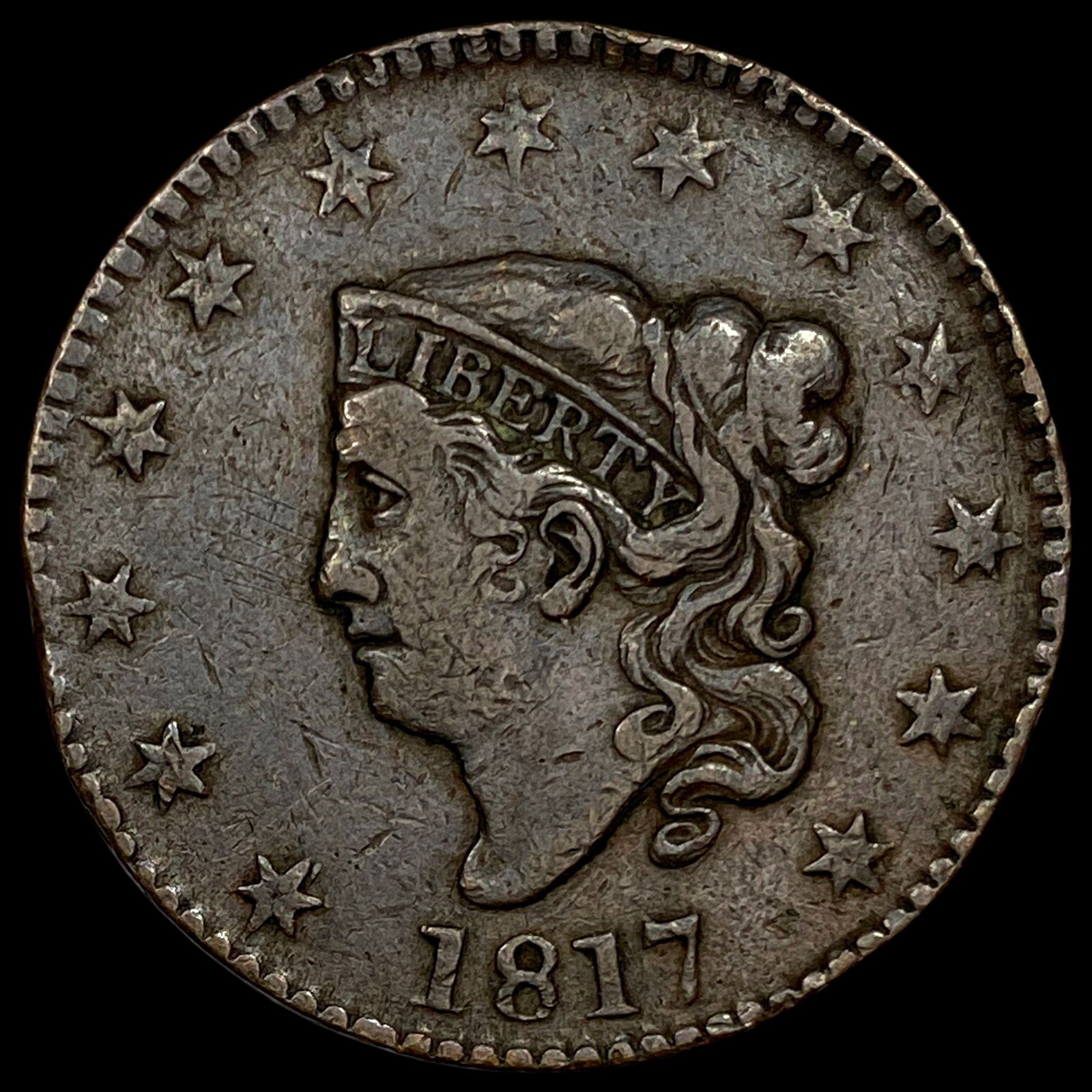 1817 Copper Large Cent NEARLY UNCIRCULATED: 1817 Copper Large Cent NEARLY UNCIRCULATED