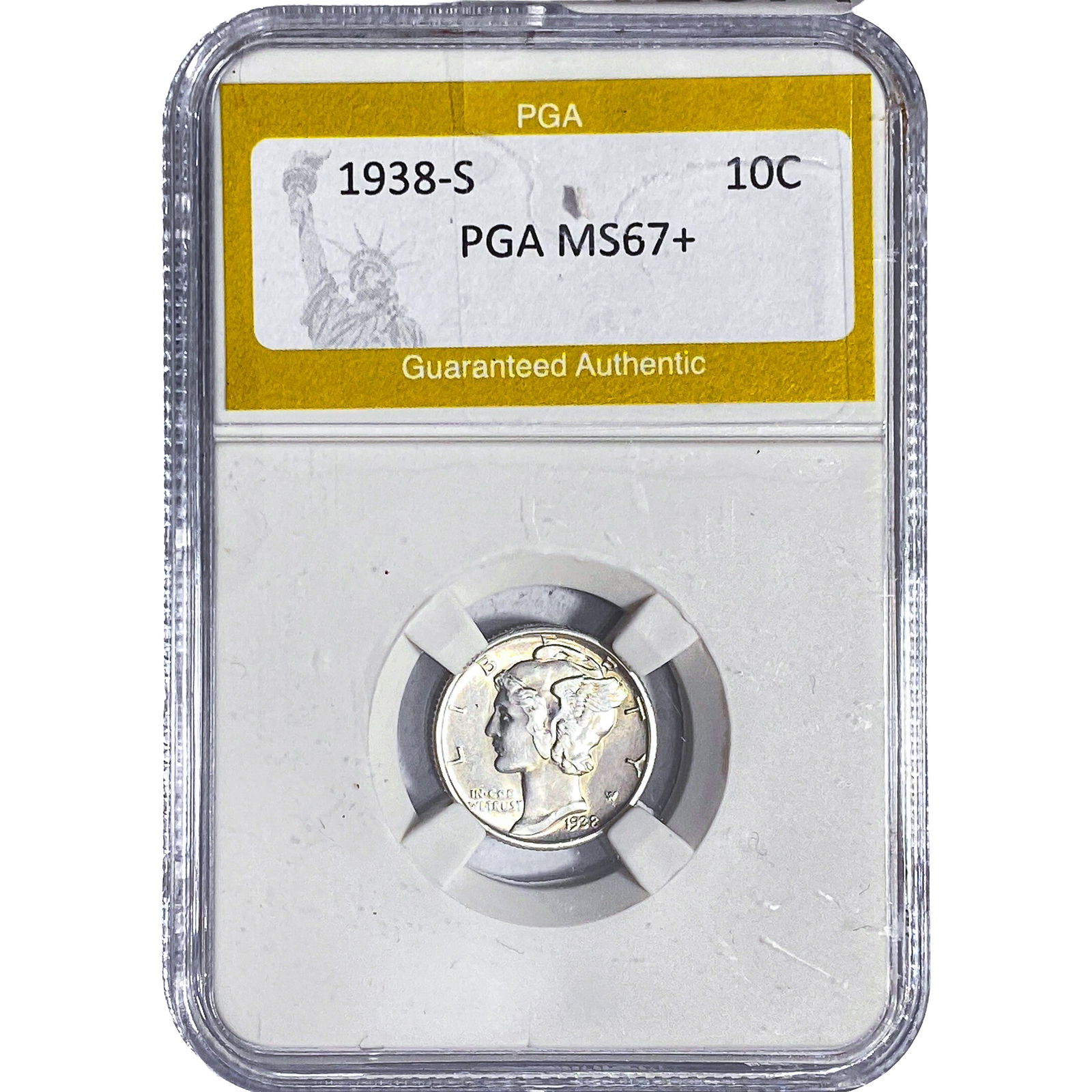 1938-S Mercury Silver Dime PGA MS67+: 1938-S Mercury Silver Dime PGA MS67+