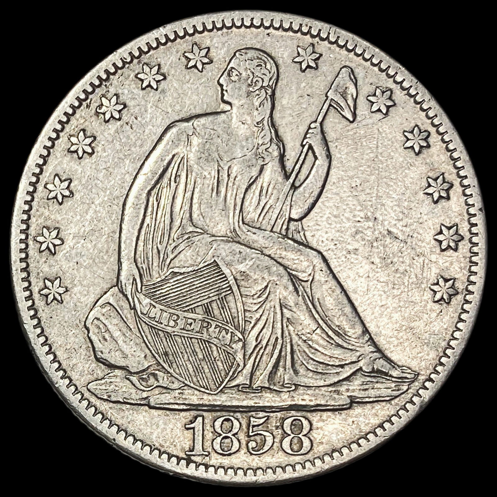 1858-O Seated Liberty Half Dollar CLOSELY UNCIRCULATED: 1858-O Seated Liberty Half Dollar CLOSELY UNCIRCULATED