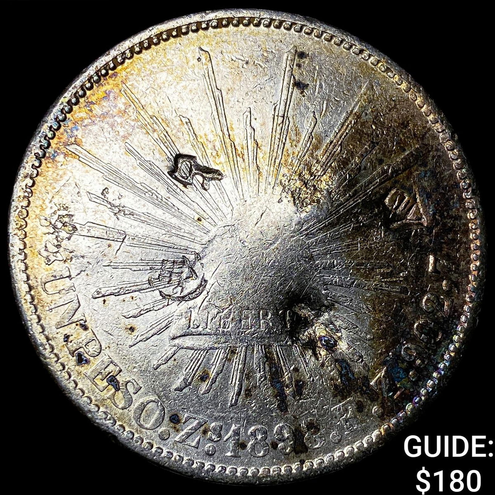 1898 Mexico Silver 8 Reales Punchmarked NEARLY UNCIRCULATED: 1898 Mexico Silver 8 Reales Punchmarked NEARLY UNCIRCULATED