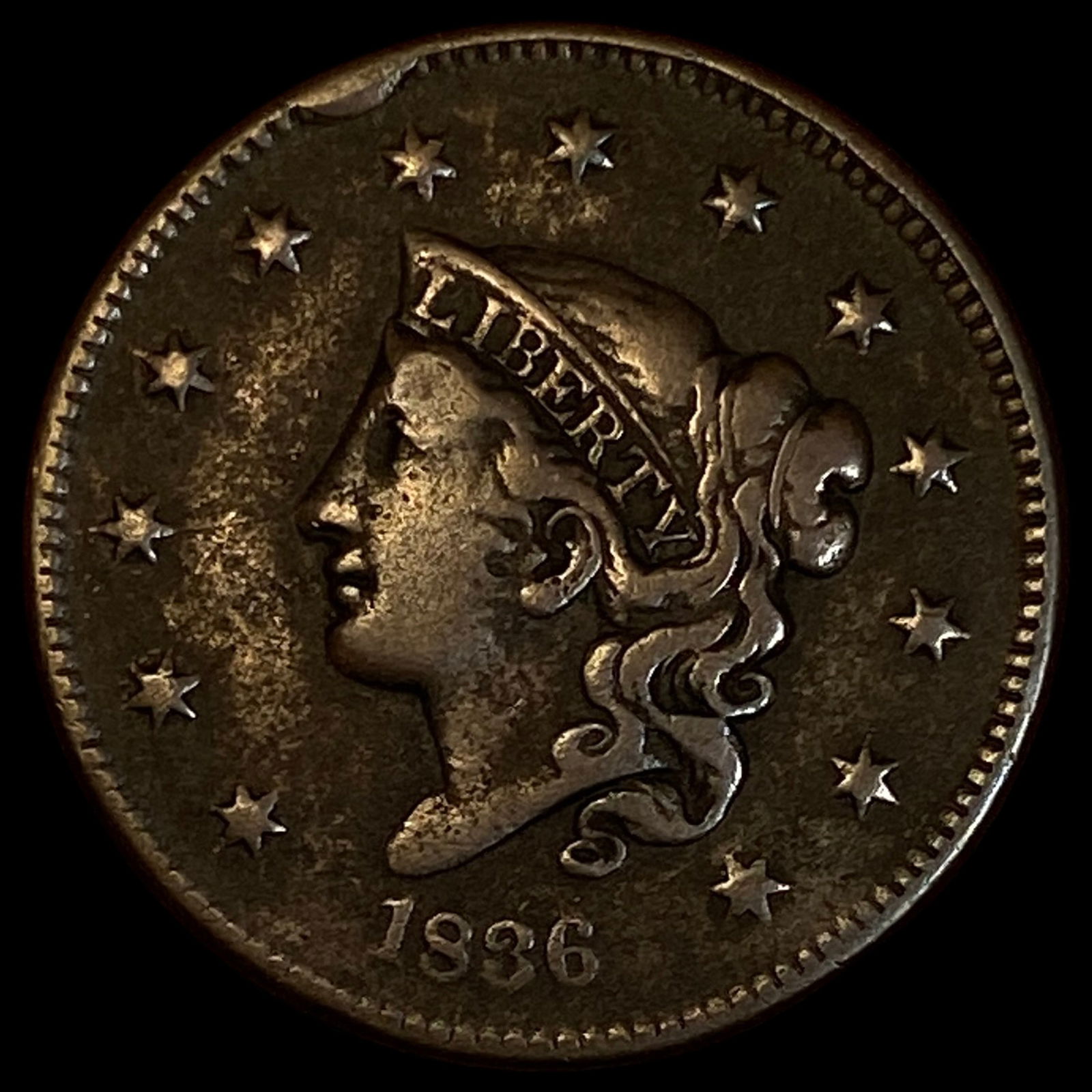 1836 Coronet Head Large Cent LIGHTLY CIRCULATED: 1836 Coronet Head Large Cent LIGHTLY CIRCULATED