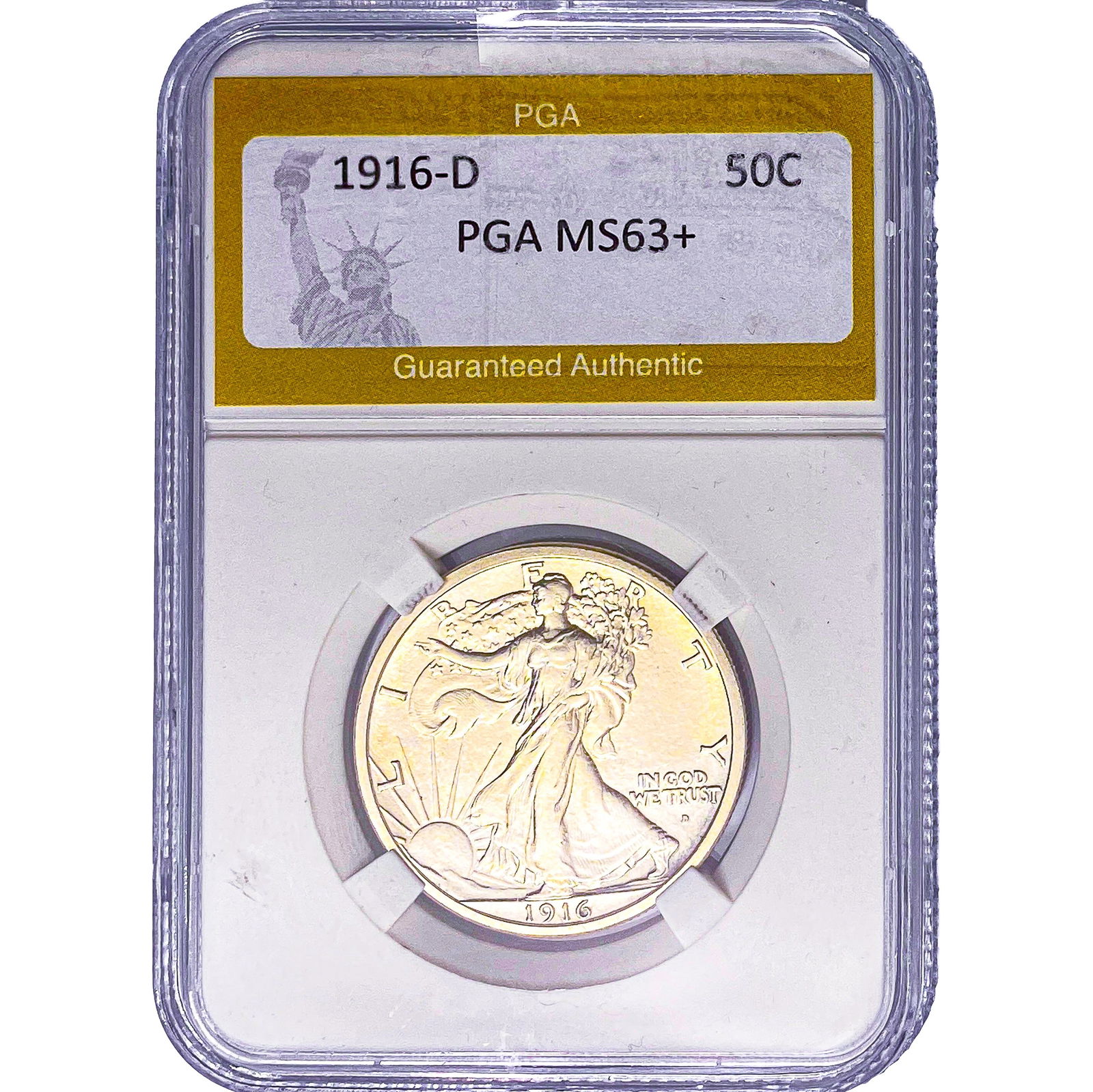 1916-D Walking Liberty Half Dollar PGA MS63+: 1916-D Walking Liberty Half Dollar PGA MS63+
