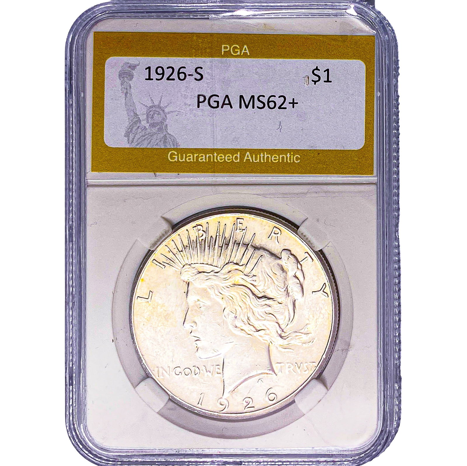1926-S Silver Peace Dollar PGA MS62+: 1926-S Silver Peace Dollar PGA MS62+