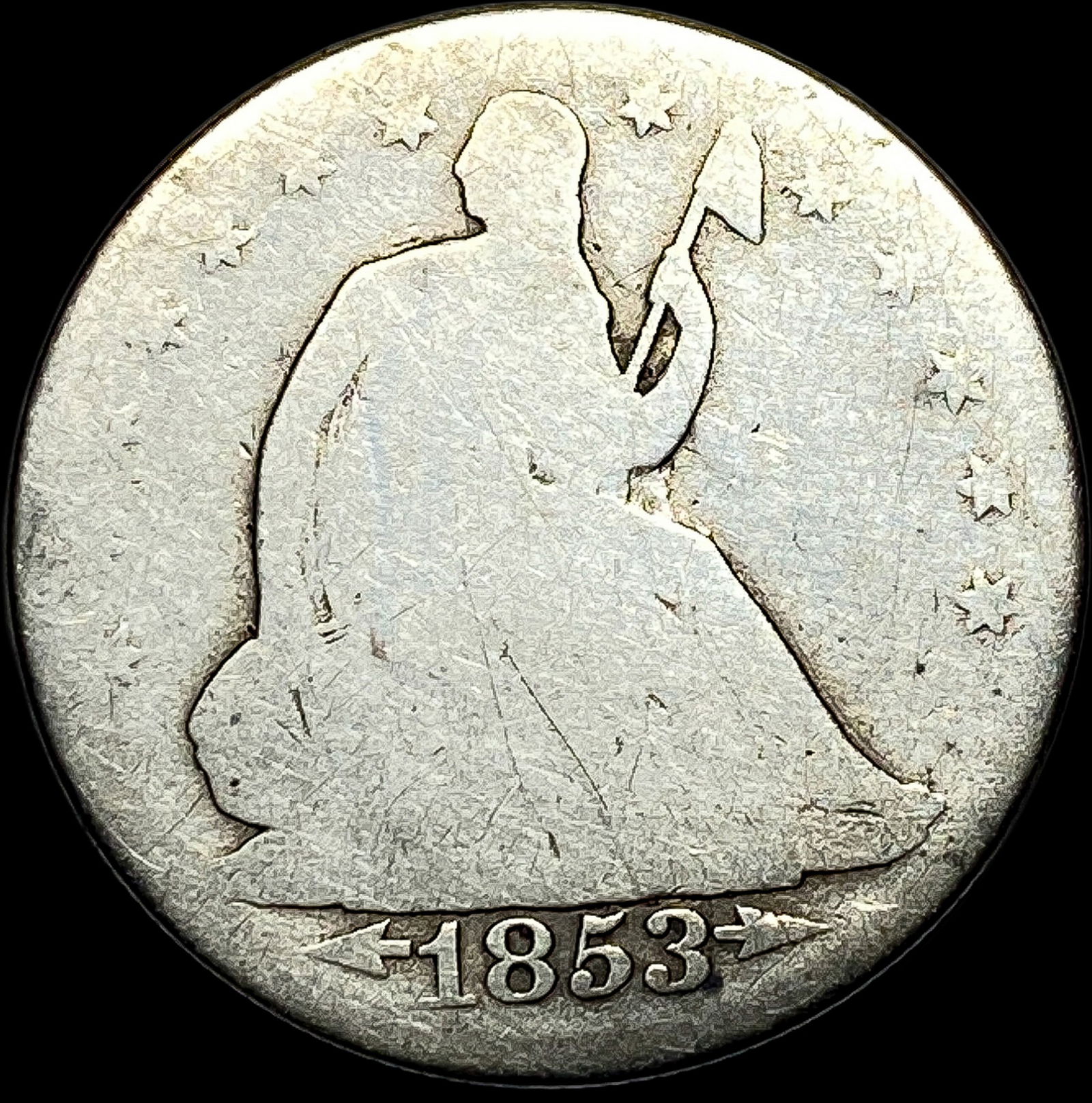 1853 Arrows/Rays Seated Liberty Half Dollar NICELY CIRCULATED: 1853 Arrows/Rays Seated Liberty Half Dollar NICELY CIRCULATED