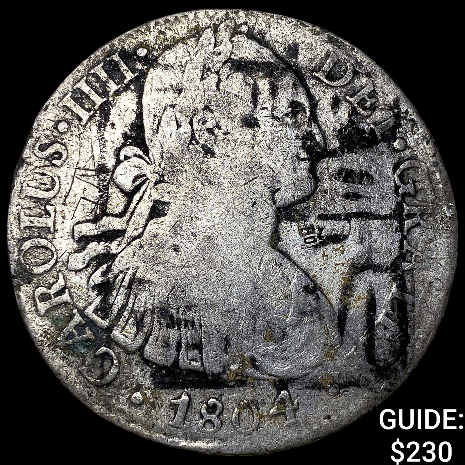 1804 Colonial Spain Silver 8 Reales Punchmarked NEARLY UNCIRCULATED: 1804 Colonial Spain Silver 8 Reales Punchmarked NEARLY UNCIRCULATED