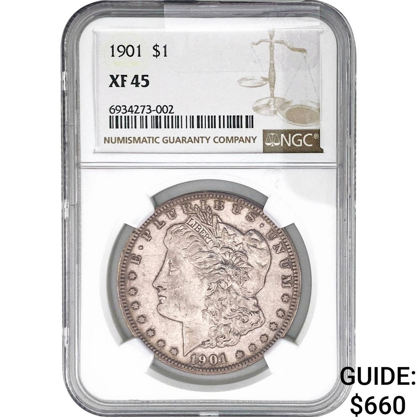 1901 Morgan Silver Dollar NGC XF45: 1901 Morgan Silver Dollar NGC XF45
