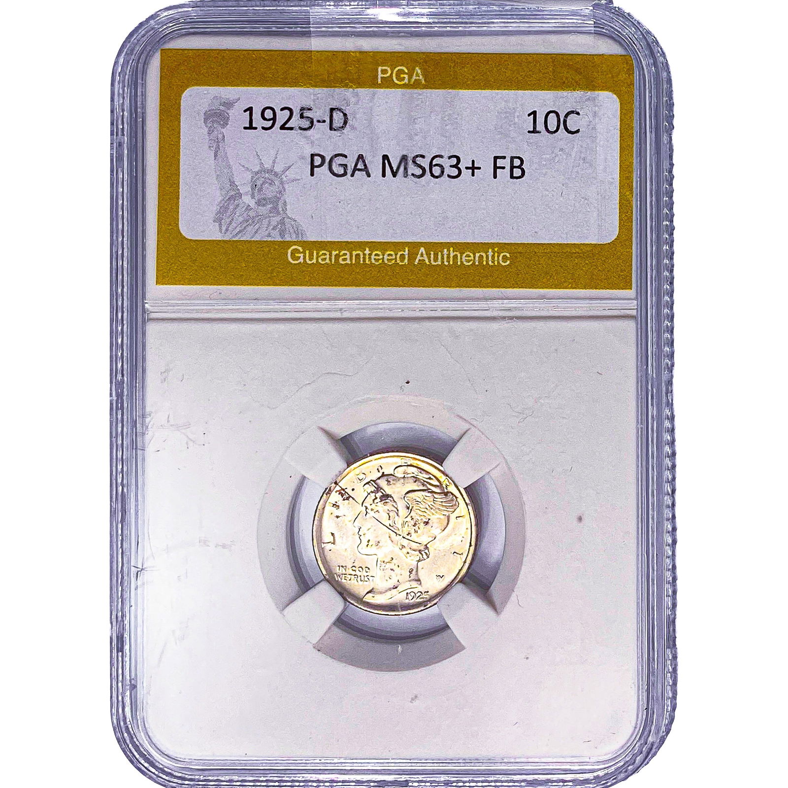 1925-D Mercury Silver Dime PGA MS63+ FB: 1925-D Mercury Silver Dime PGA MS63+ FB