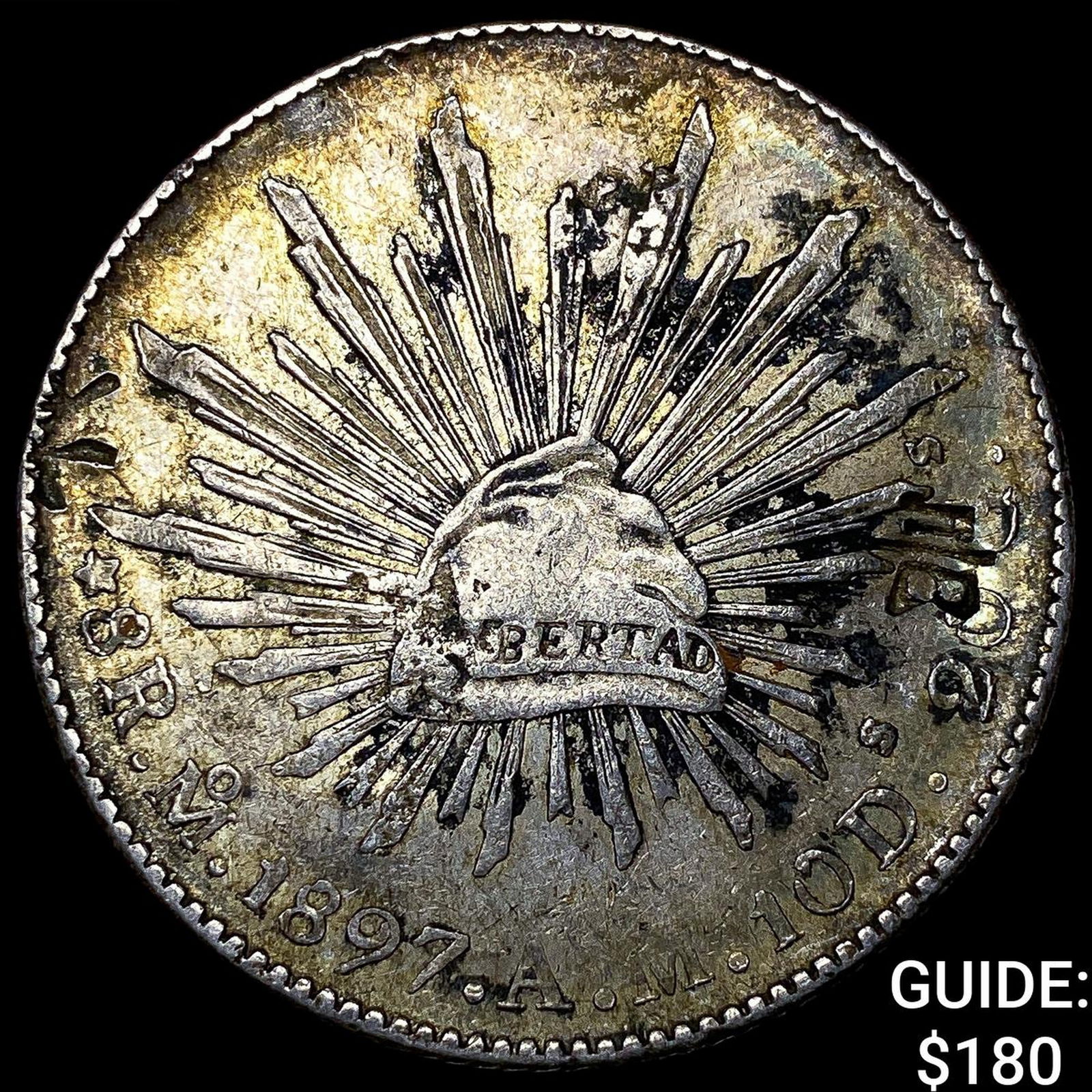 1897 Mexico Silver 8 Reales Punchmarked NEARLY UNCIRCULATED: 1897 Mexico Silver 8 Reales Punchmarked NEARLY UNCIRCULATED