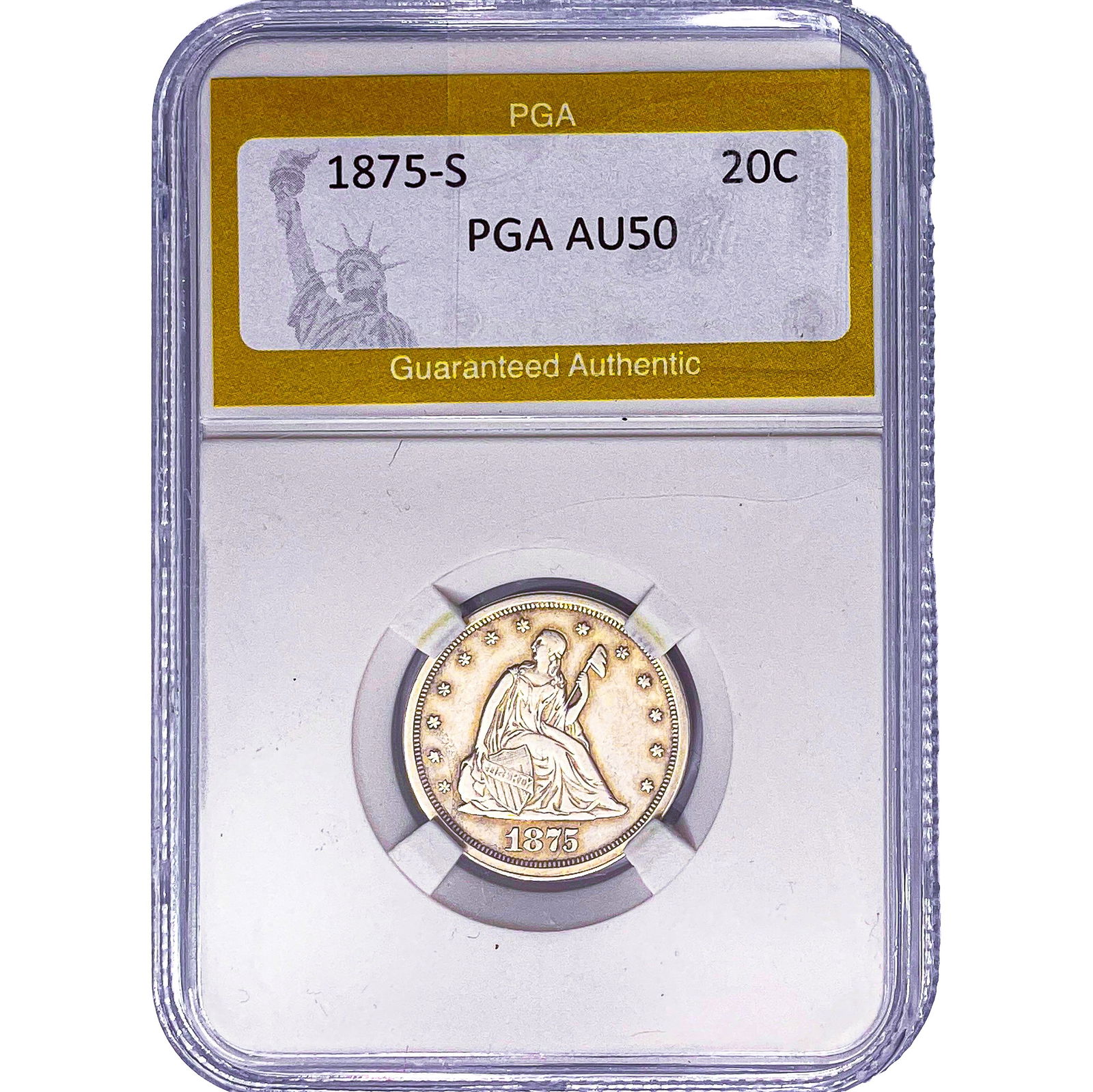 1875-S Twenty Cent Piece PGA AU50: 1875-S Twenty Cent Piece PGA AU50