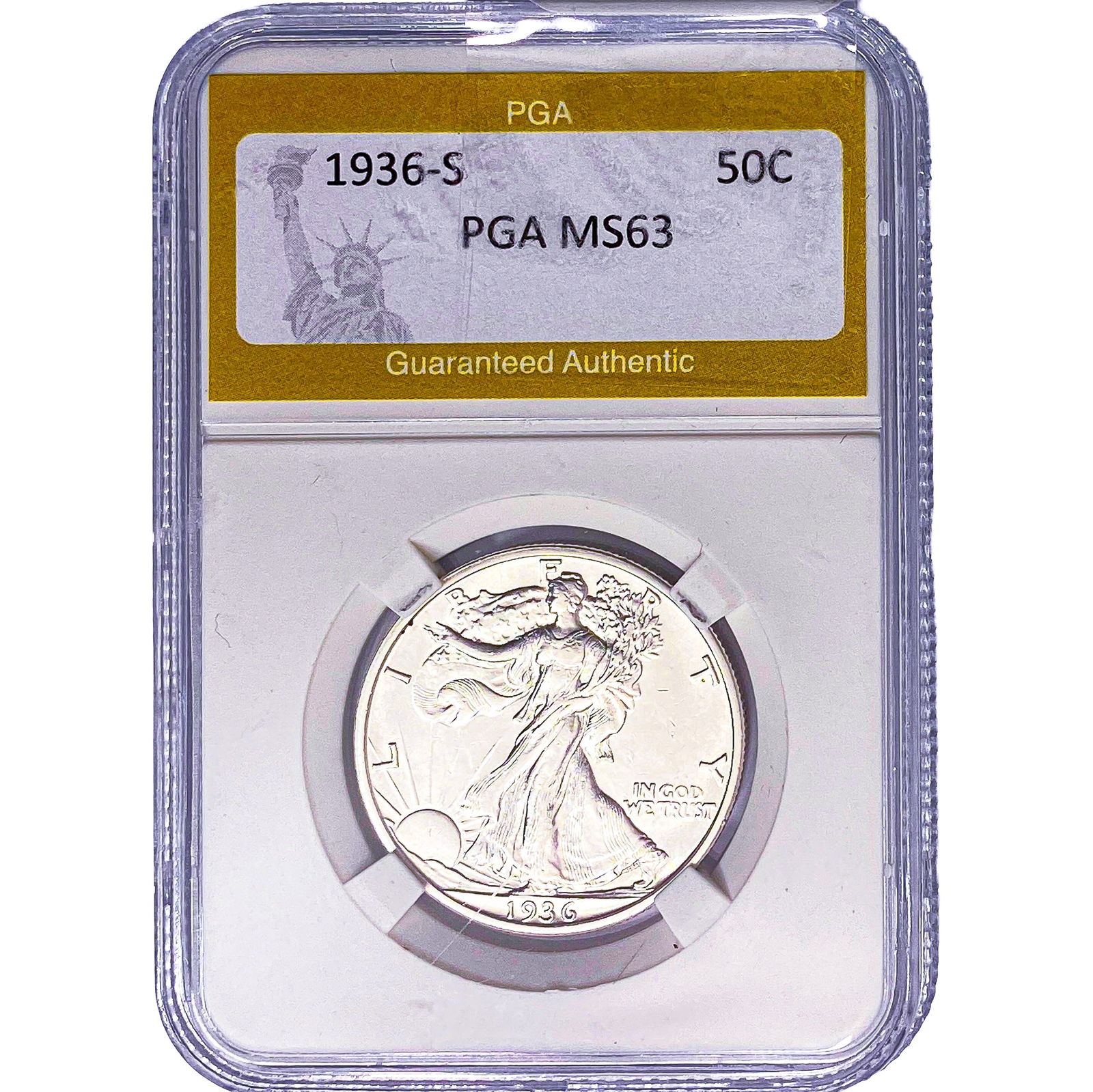 1936-S Walking Liberty Half Dollar PGA MS63: 1936-S Walking Liberty Half Dollar PGA MS63