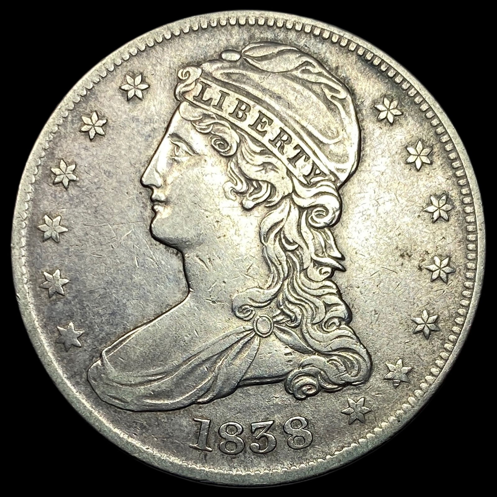 1838 Capped Bust Half Dollar CLOSELY UNCIRCULATED: 1838 Capped Bust Half Dollar CLOSELY UNCIRCULATED