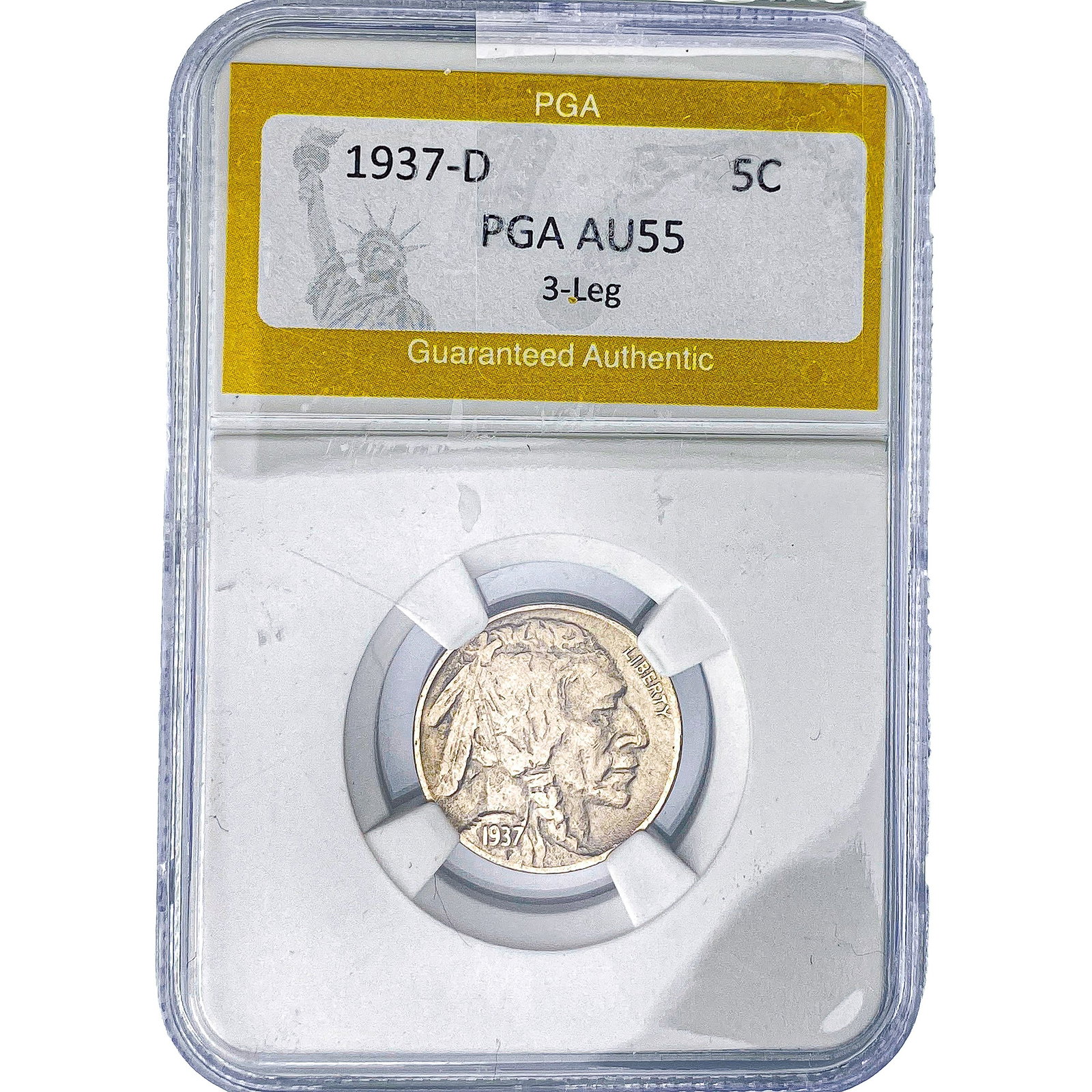 1937-D Buffalo Nickel PGA AU55 3-Leg: 1937-D Buffalo Nickel PGA AU55 3-Leg