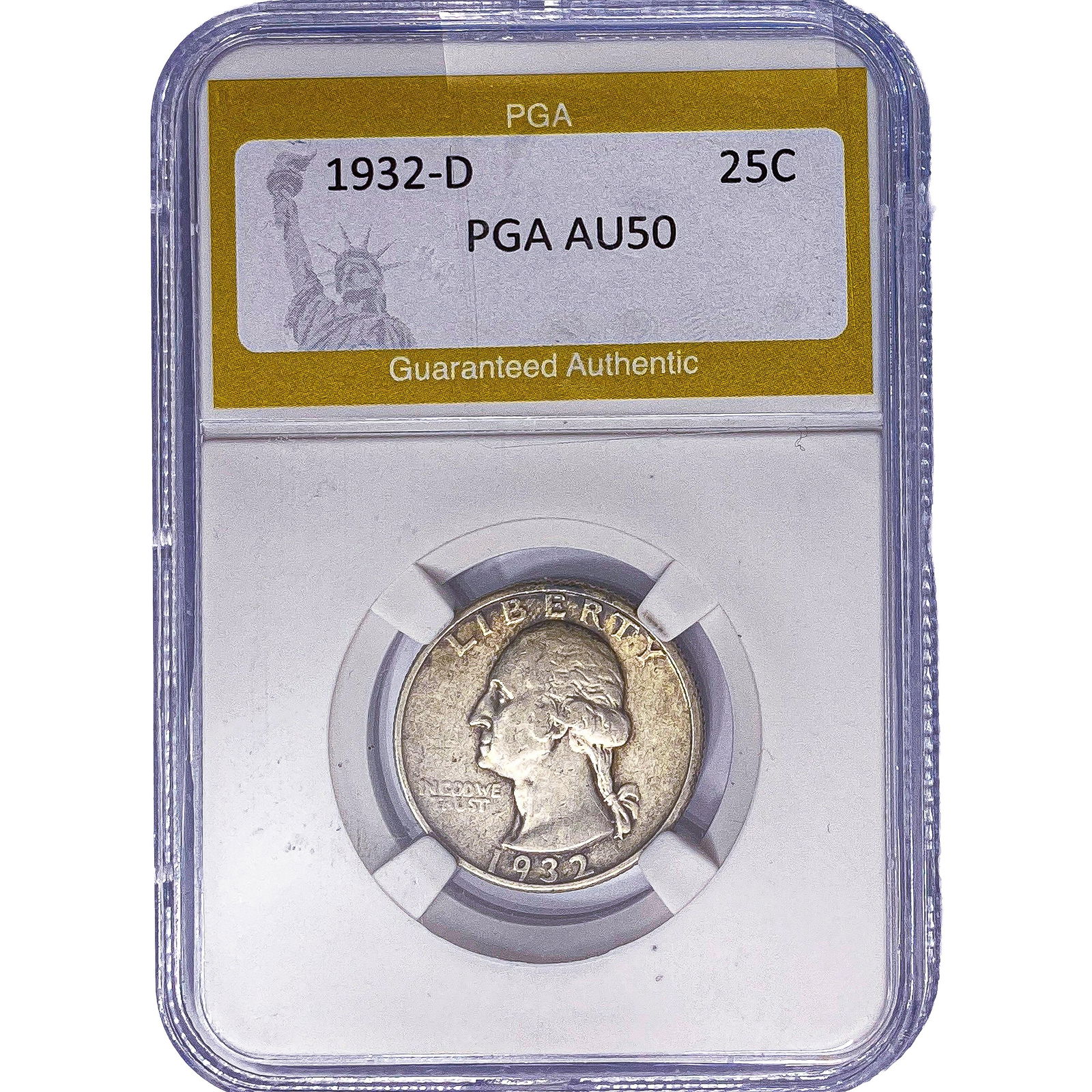 1932-D Washington Silver Quarter PGA AU50: 1932-D Washington Silver Quarter PGA AU50