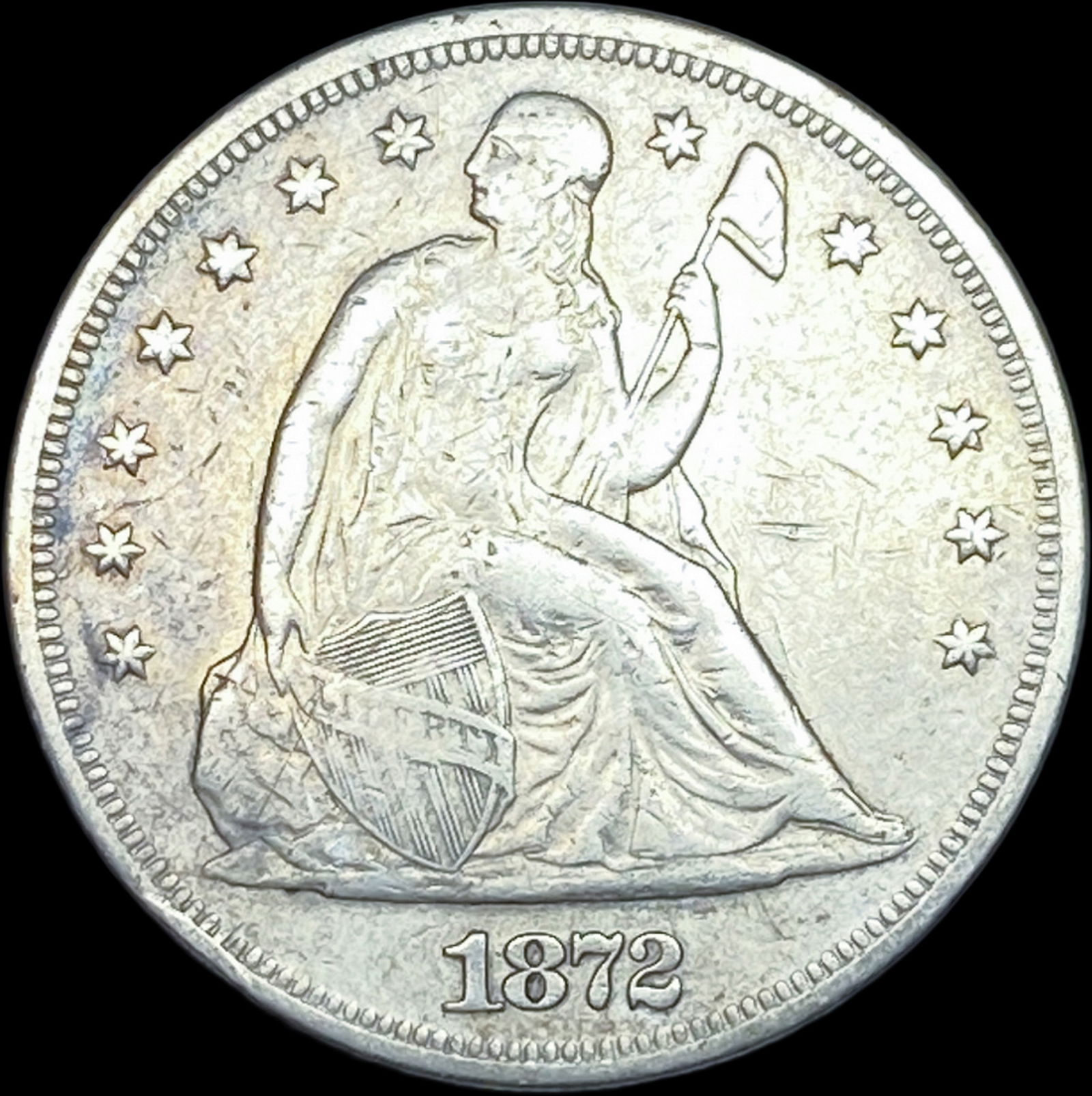 1872 Silver Seated Liberty Dollar NEARLY UNCIRCULATED (1 of 2)
