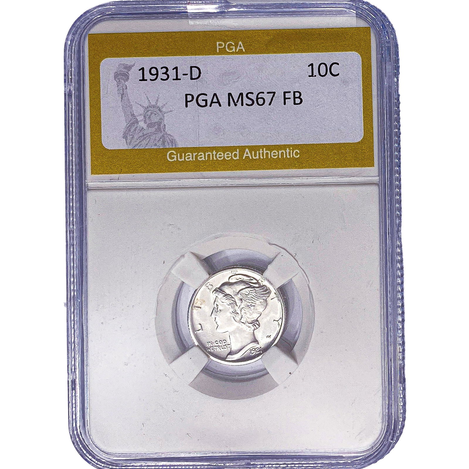 1931-D Mercury Silver Dime PGA MS67 FB: 1931-D Mercury Silver Dime PGA MS67 FB