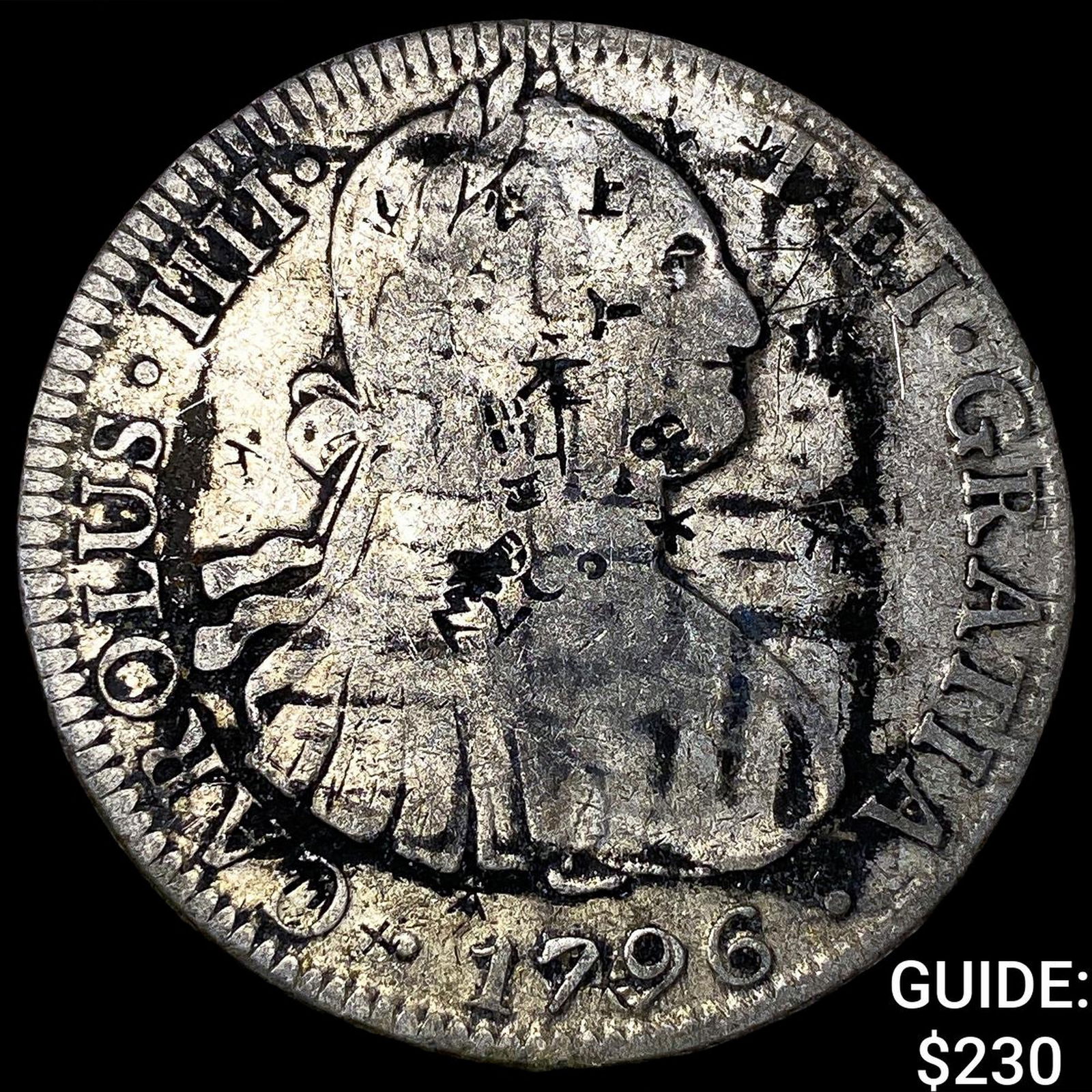 1796 Colonial Spain Silver 8 Reales Punchmarked NEARLY UNCIRCULATED: 1796 Colonial Spain Silver 8 Reales Punchmarked NEARLY UNCIRCULATED