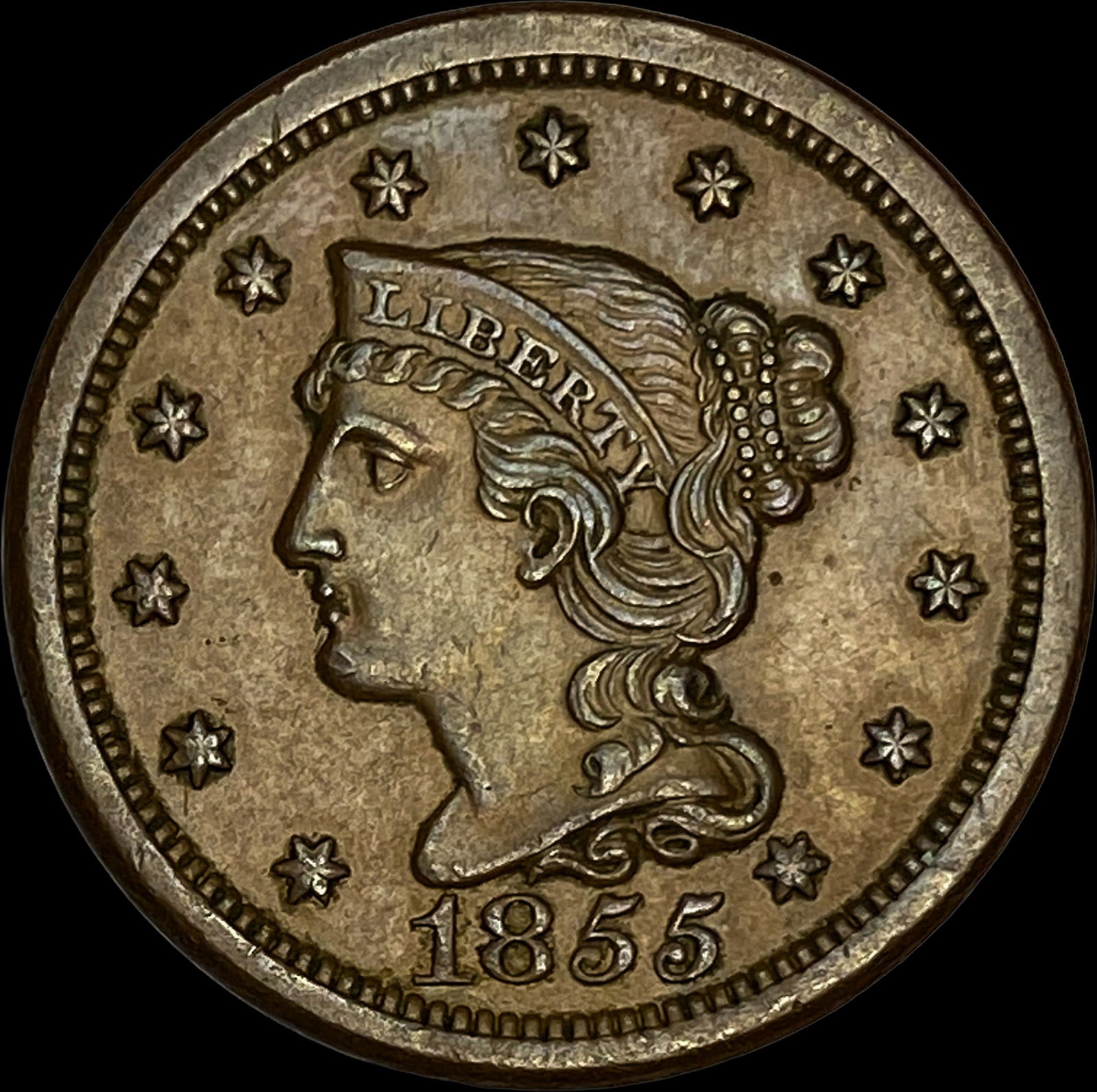 1855 Braided Hair Large Cent UNCIRCULATED: 1855 Braided Hair Large Cent UNCIRCULATED