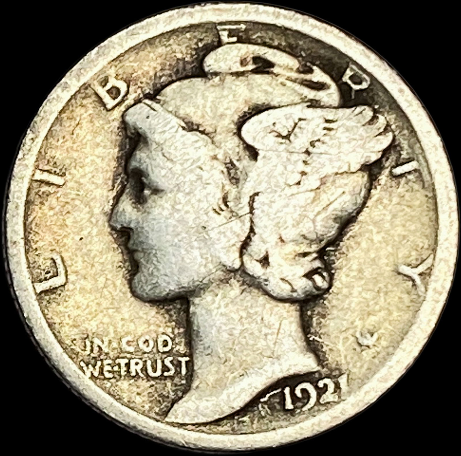 1921 Silver Mercury Dime NICELY CIRCULATED: 1921 Silver Mercury Dime NICELY CIRCULATED