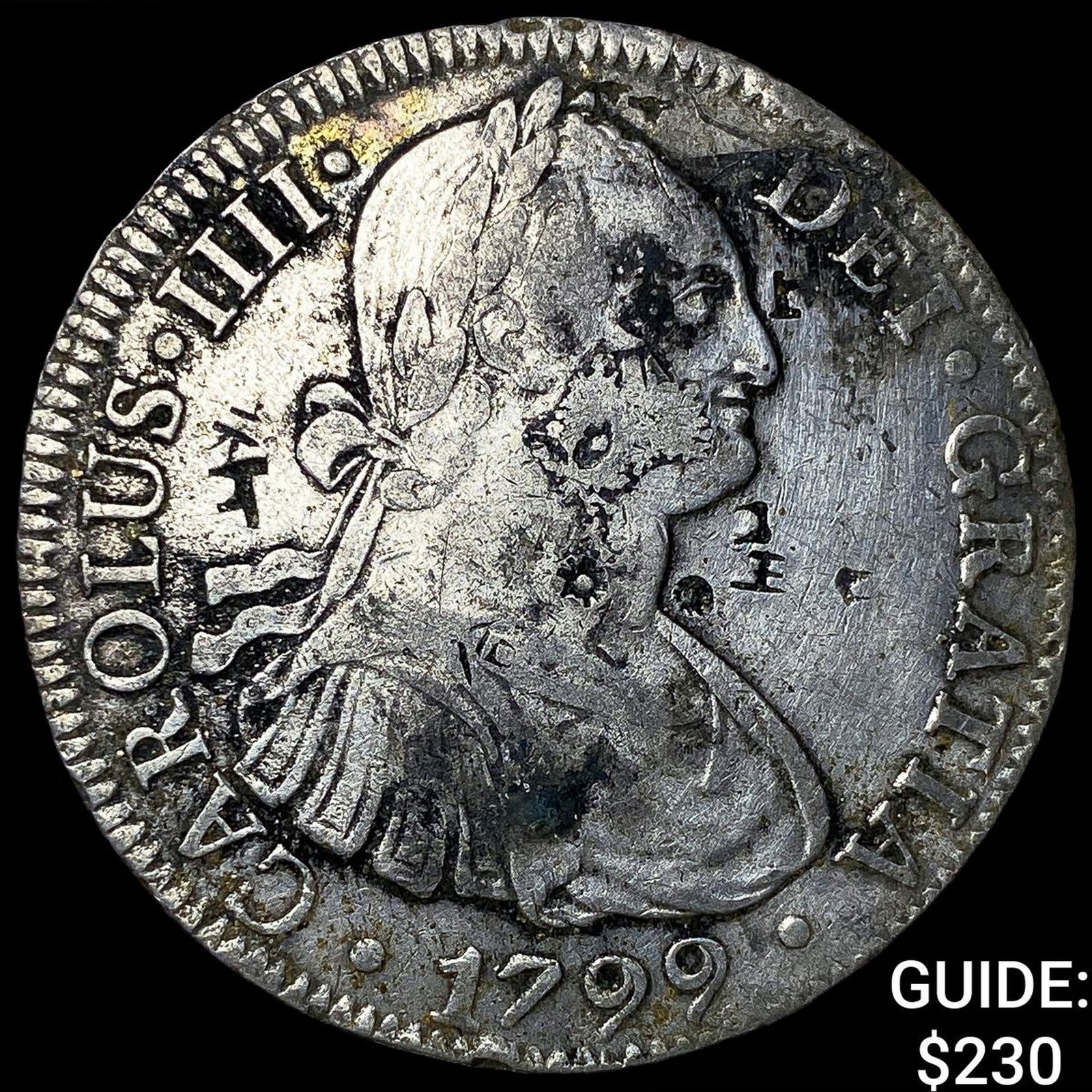 1799 Colonial Spain Silver 8 Reales Punchmarked NEARLY UNCIRCULATED: 1799 Colonial Spain Silver 8 Reales Punchmarked NEARLY UNCIRCULATED