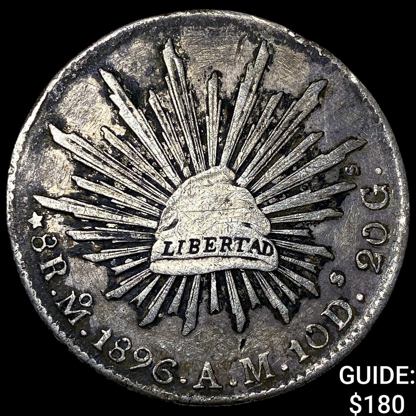 1896 Mexico Silver 8 Reales NEARLY UNCIRCULATED: 1896 Mexico Silver 8 Reales NEARLY UNCIRCULATED
