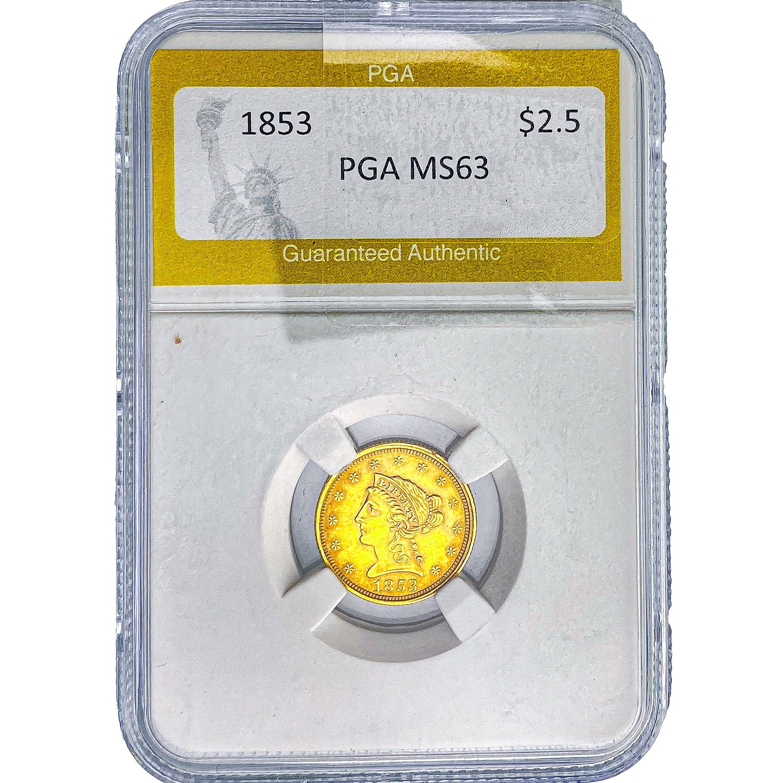 1853 $2.50 Gold Quarter Eagle PGA MS63: 1853 $2.50 Gold Quarter Eagle PGA MS63