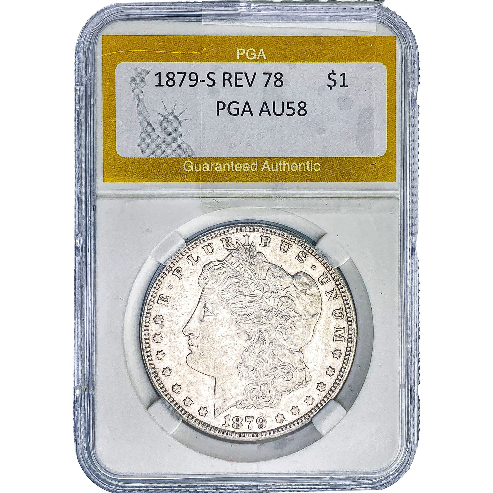 1879-S REV 78 Morgan Silver Dollar PGA AU58: 1879-S REV 78 Morgan Silver Dollar PGA AU58