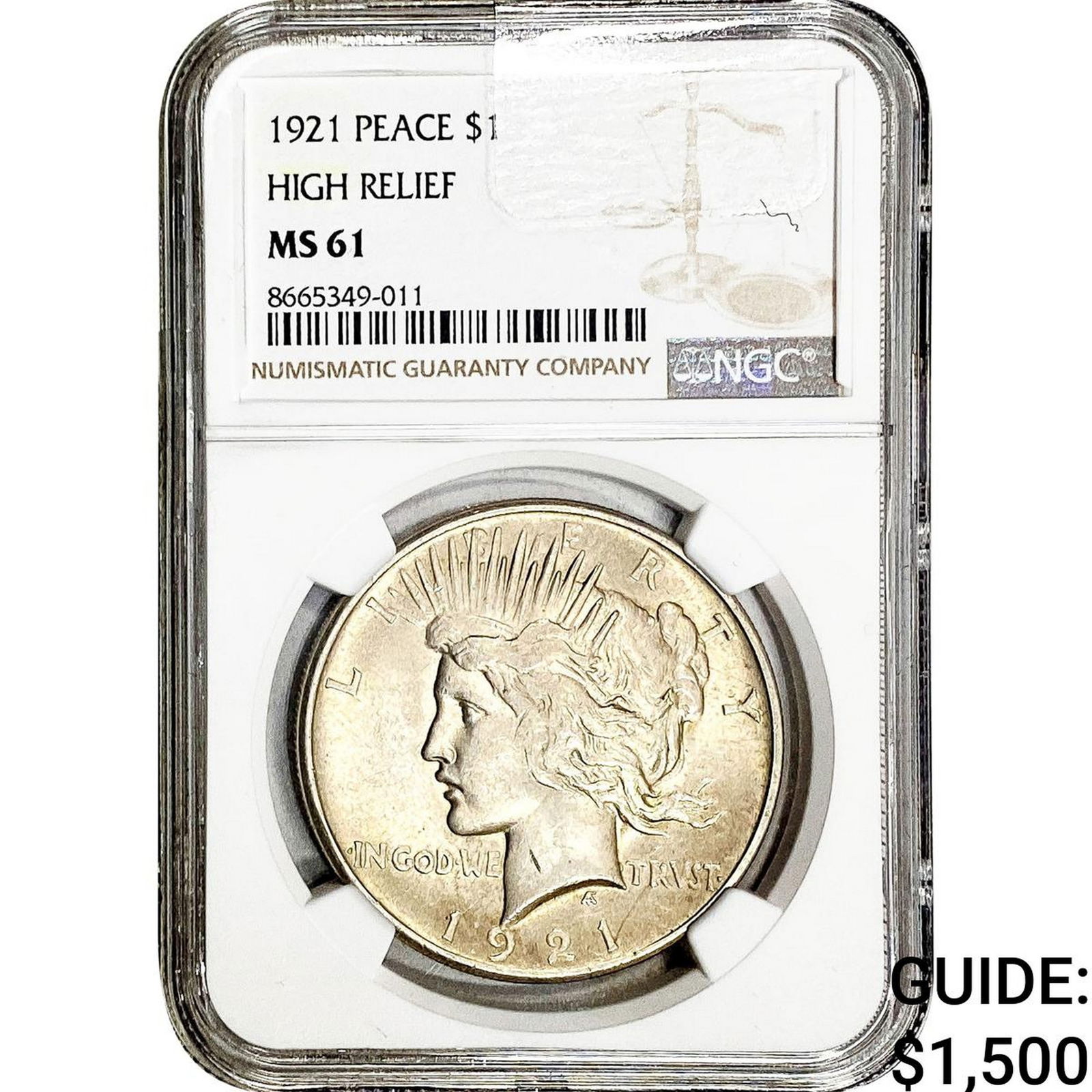 1921 Silver Peace Dollar NGC MS61 High Relief: 1921 Silver Peace Dollar NGC MS61 High Relief