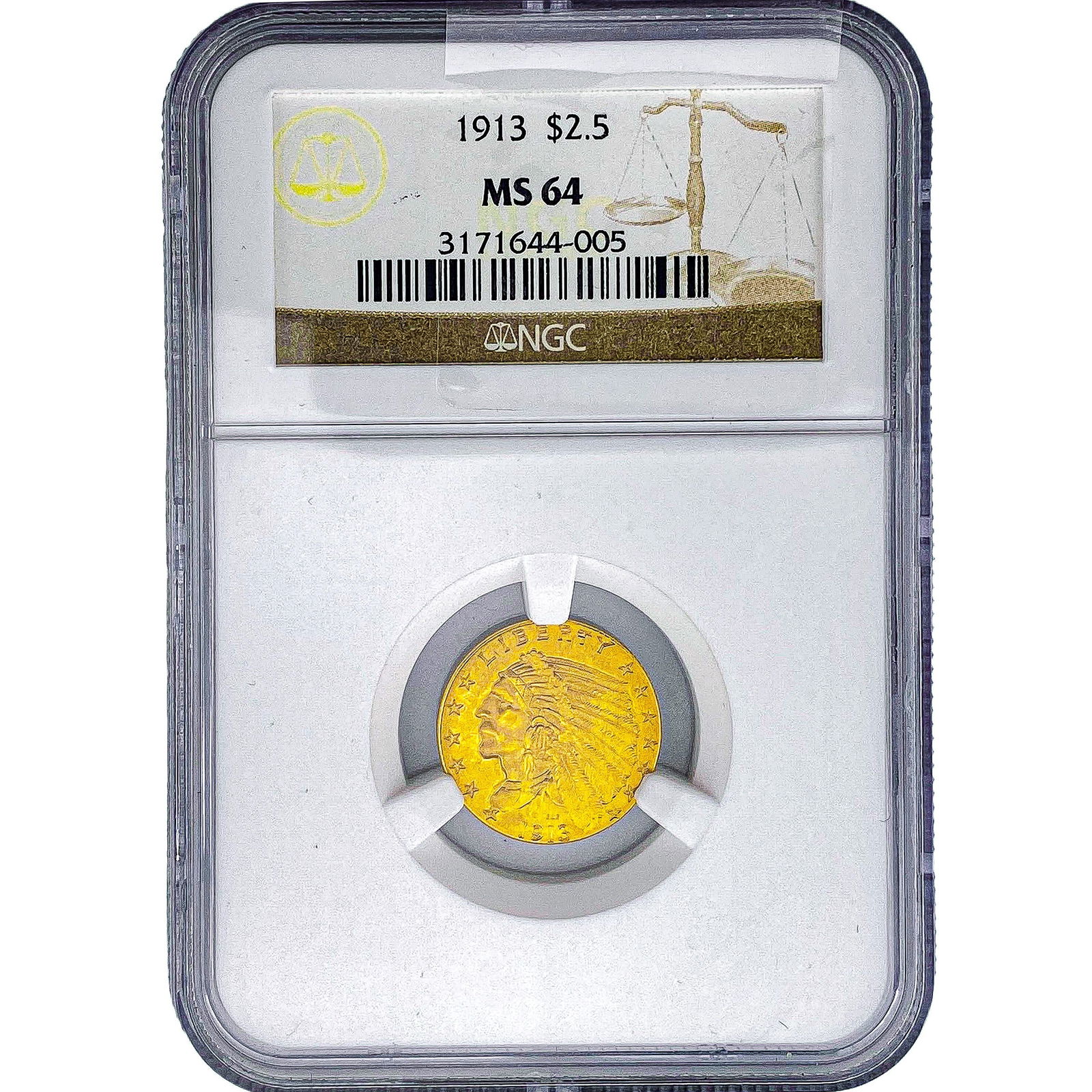 1913 $2.50 Gold Quarter Eagle NGC MS64: 1913 $2.50 Gold Quarter Eagle NGC MS64