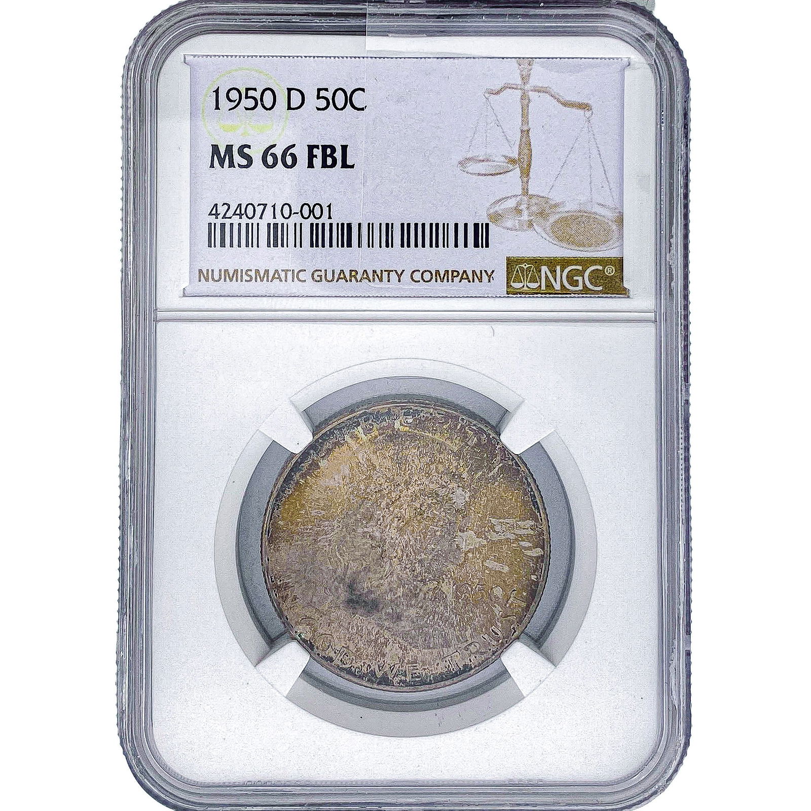 1950-D Franklin Half Dollar NGC MS66 FBL: 1950-D Franklin Half Dollar NGC MS66 FBL