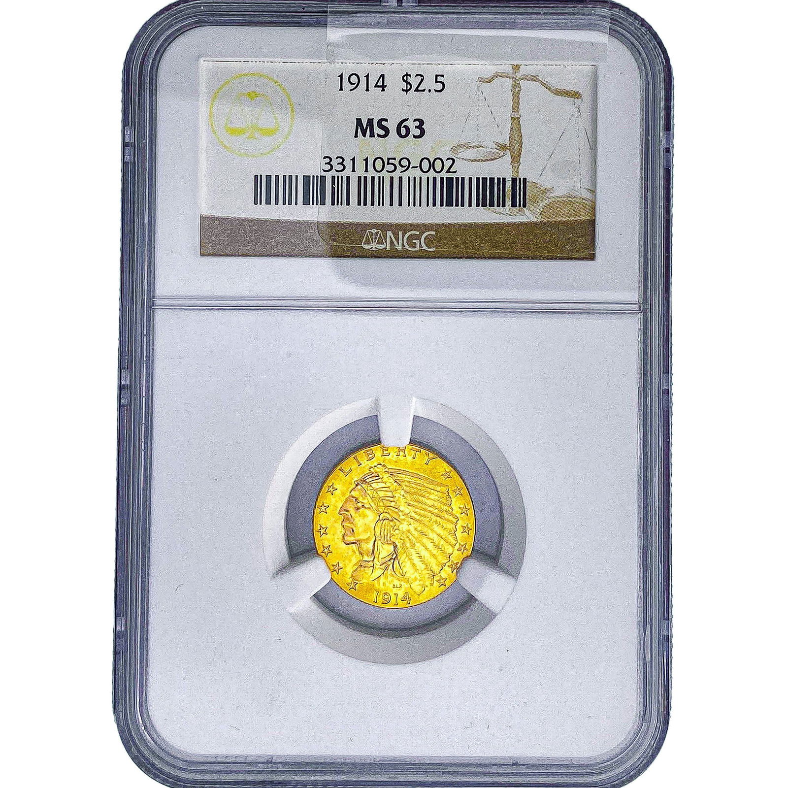 1914 $2.50 Gold Quarter Eagle NGC MS63: 1914 $2.50 Gold Quarter Eagle NGC MS63