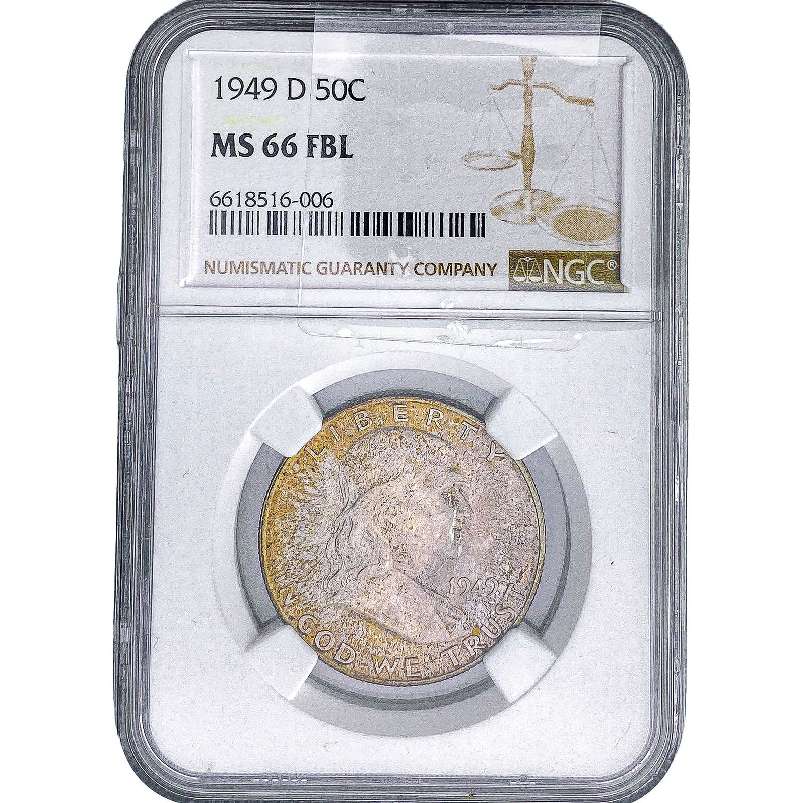 1949-D Franklin Half Dollar NGC MS66 FBL: 1949-D Franklin Half Dollar NGC MS66 FBL