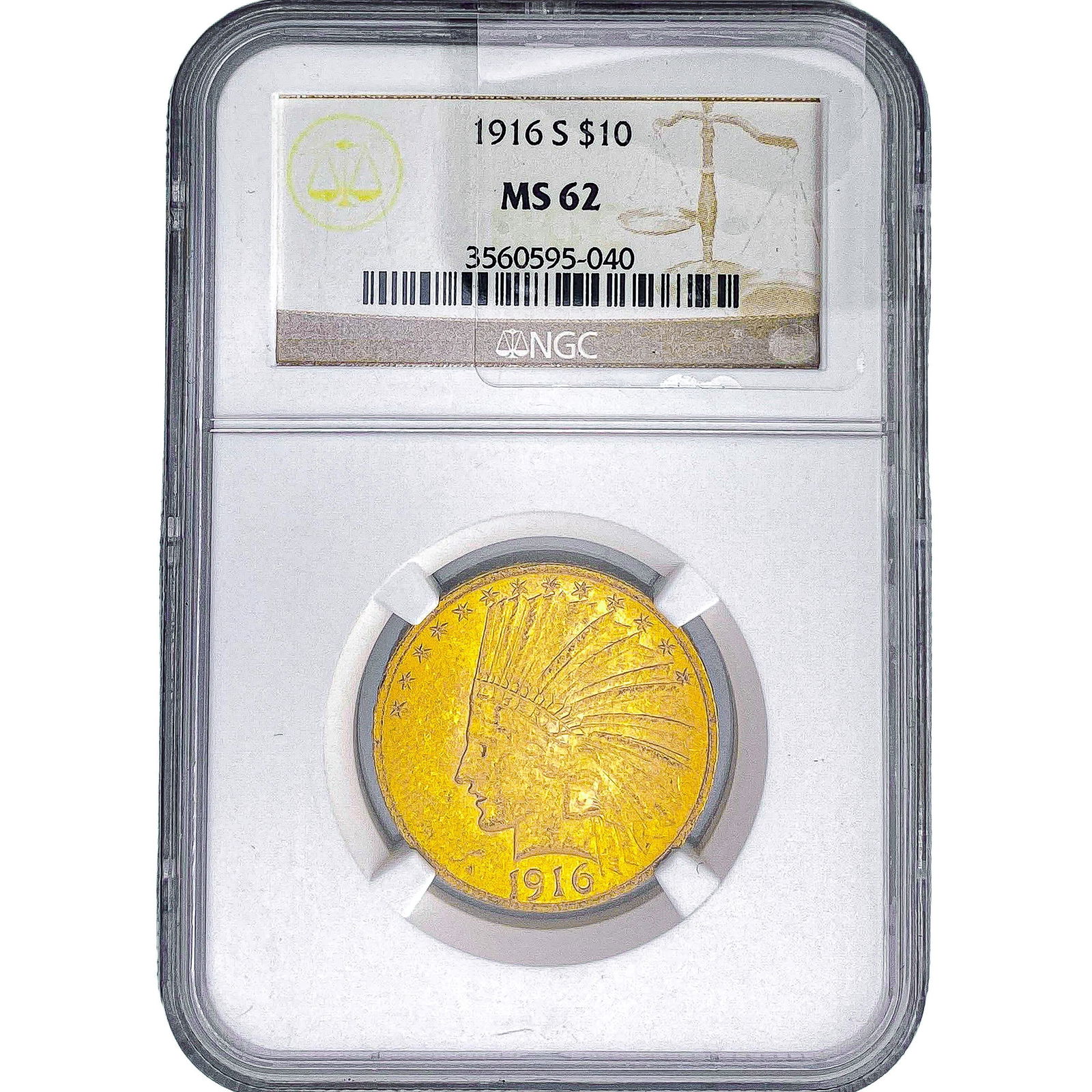 1916-S $10 Gold Eagle NGC MS62: 1916-S $10 Gold Eagle NGC MS62
