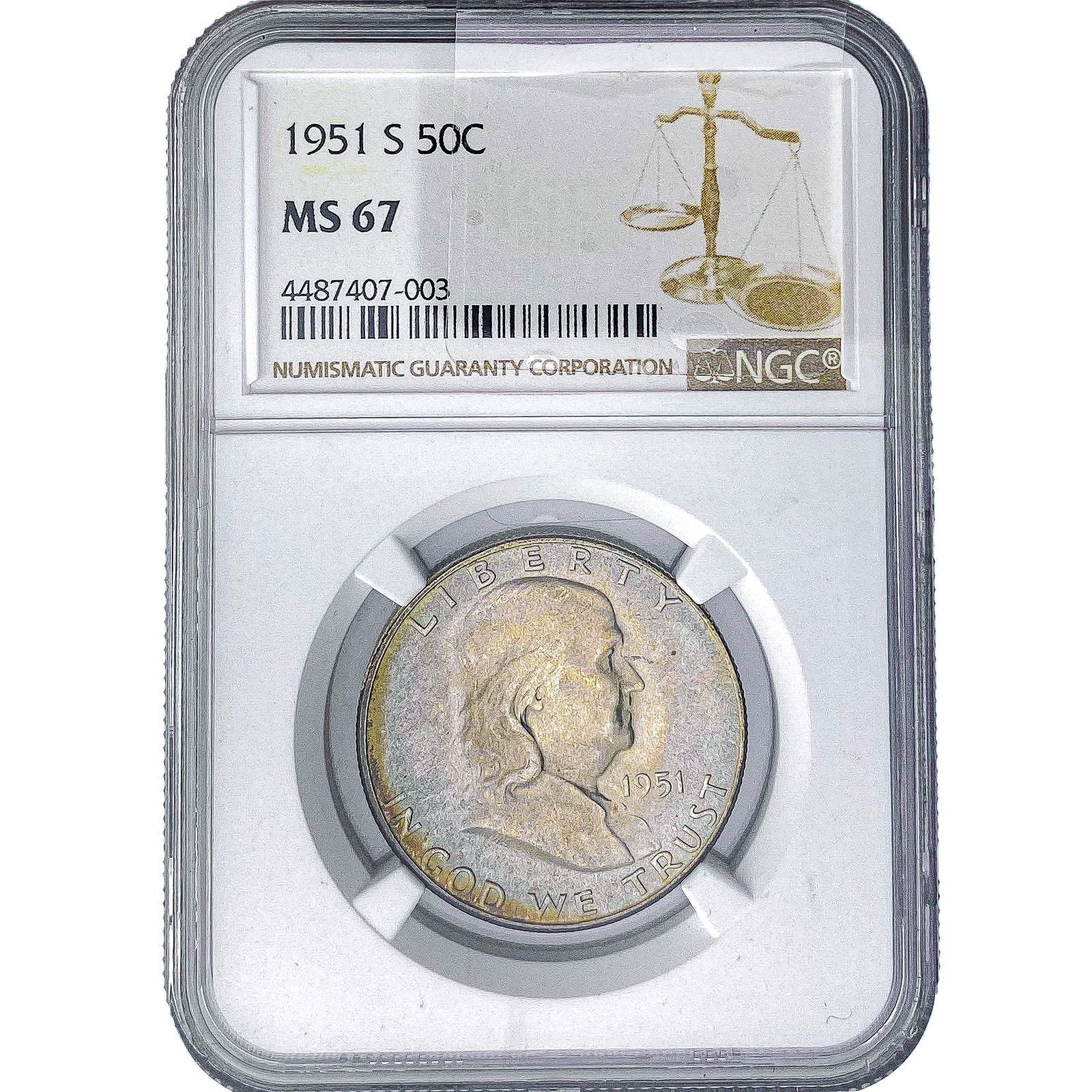 1951-S Franklin Half Dollar NGC MS67: 1951-S Franklin Half Dollar NGC MS67